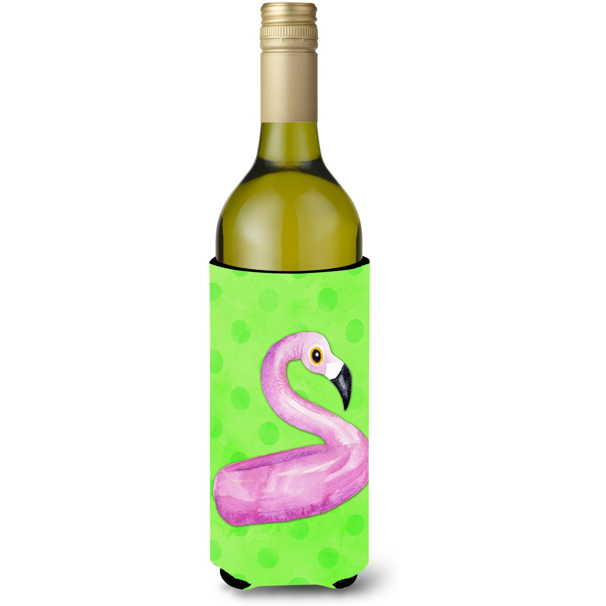 &quotCaroline's Treasures Flamingo Floaty Green Polkadot Beverage Insulator Hugger, 750 ml, Multicolor"