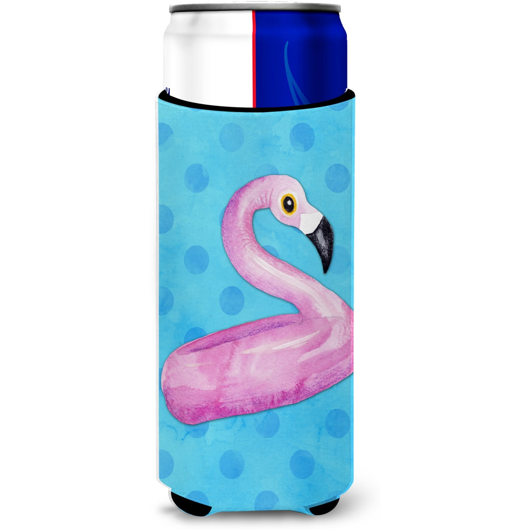 &quotCaroline's Treasures Flamingo Floaty Blue Polkadot Beverage Insulator Hugger, Slim, Multicolor"