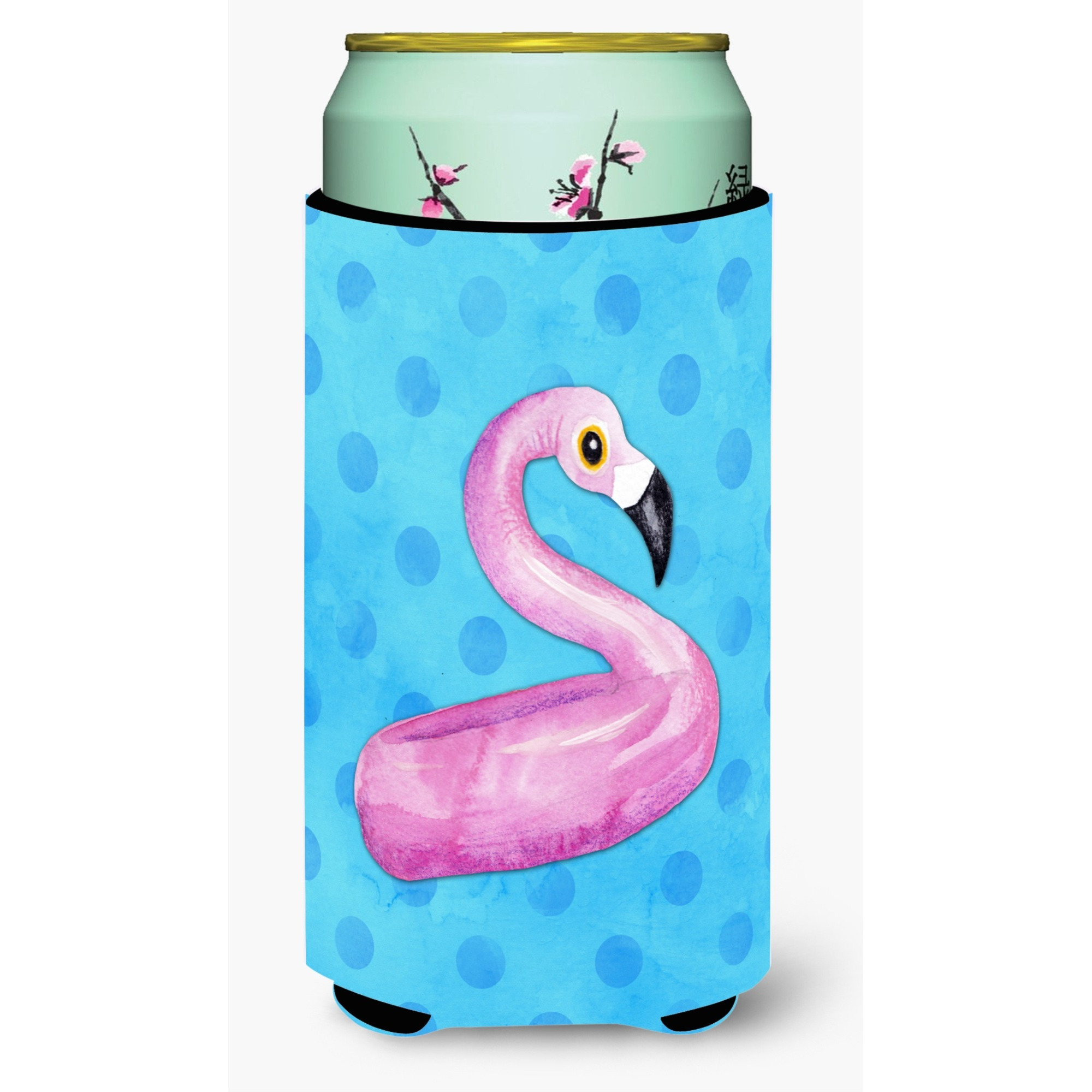 &quotCaroline's Treasures Flamingo Floaty Blue Polkadot Beverage Insulator Hugger, Tall, Multicolor"