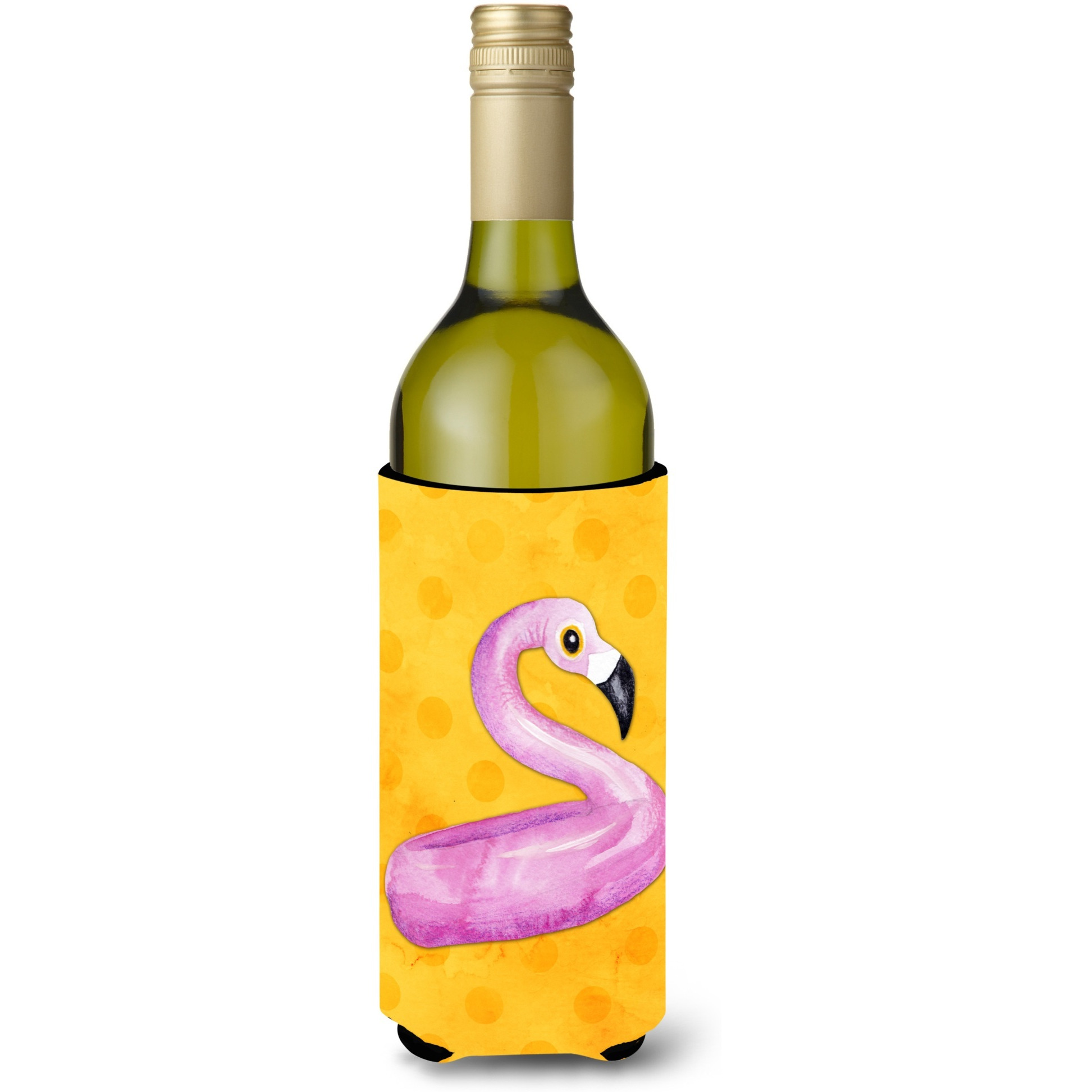 &quotCaroline's Treasures Flamingo Floaty Yellow Polkadot Beverage Insulator Hugger, 750 ml, Multicolor"