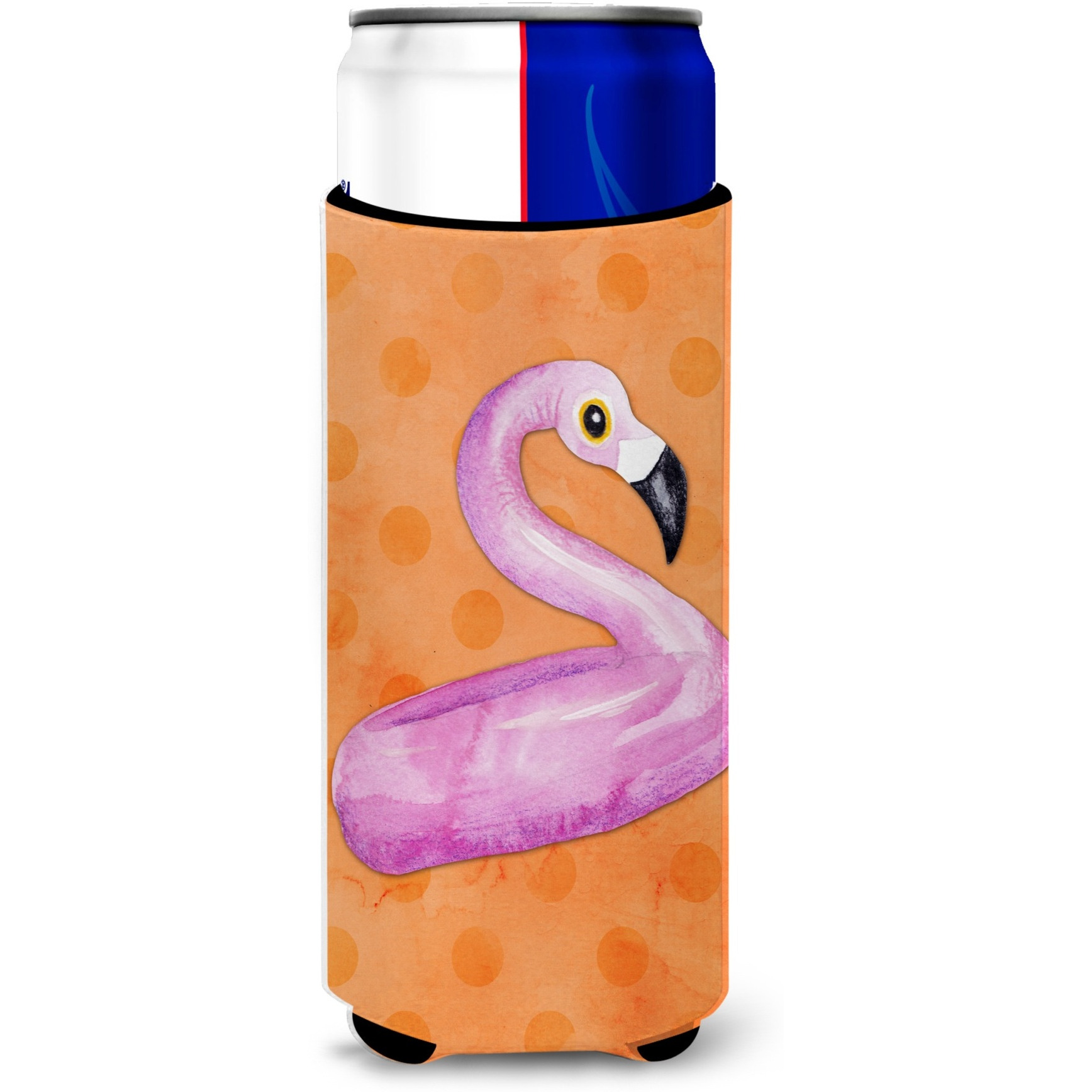 &quotCaroline's Treasures Flamingo Floaty Orange Polkadot Beverage Insulator Hugger, Slim, Multicolor"