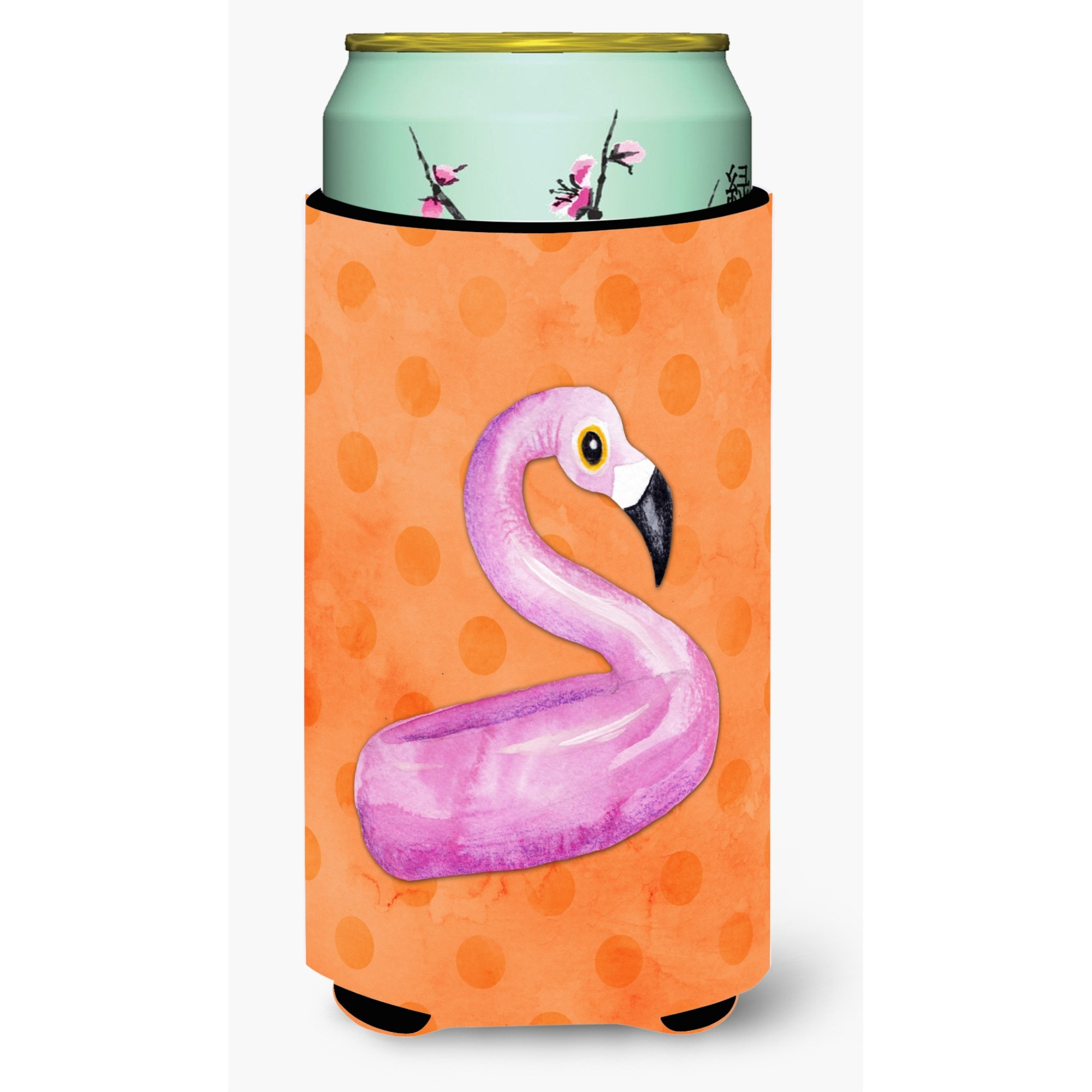 &quotCaroline's Treasures Flamingo Floaty Orange Polkadot Beverage Insulator Hugger, Tall, Multicolor"