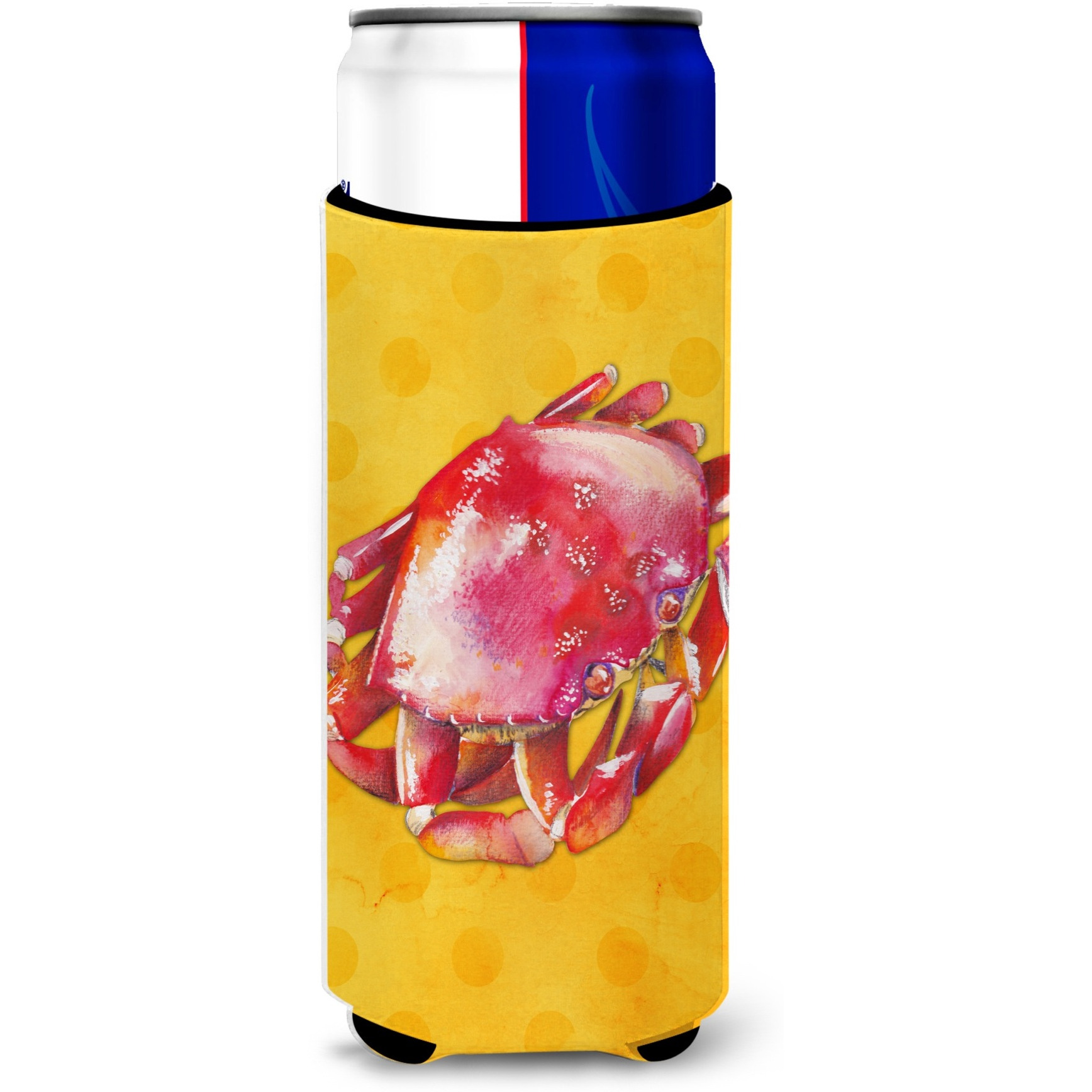 &quotCaroline's Treasures Crab Yellow Polkadot Beverage Insulator Hugger, Slim, Multicolor"