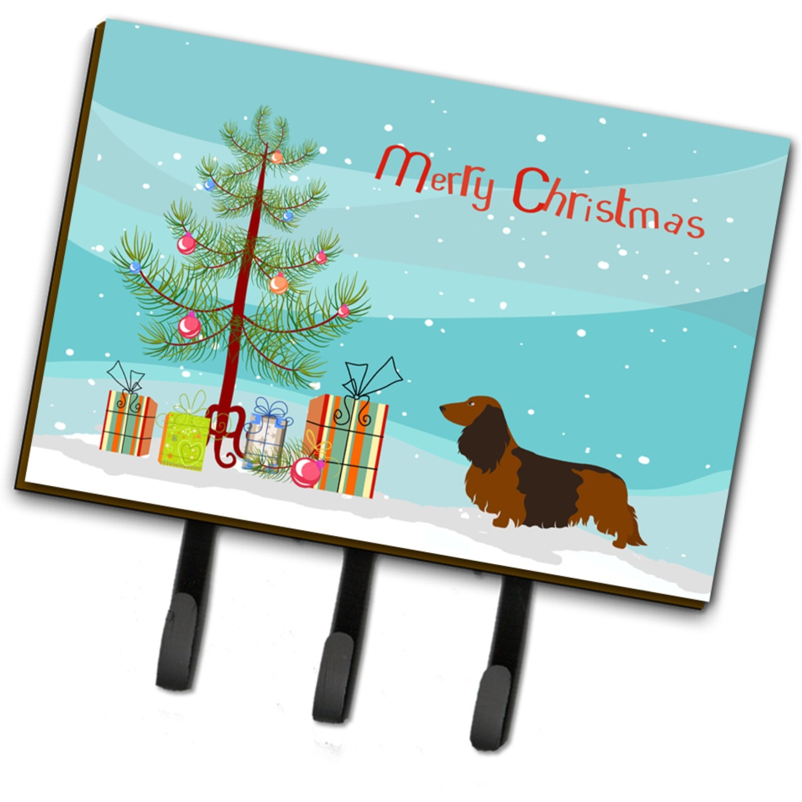 &quotCaroline's Treasures Longhaired Dachshund Christmas Wall Hook, Triple, Multicolor"