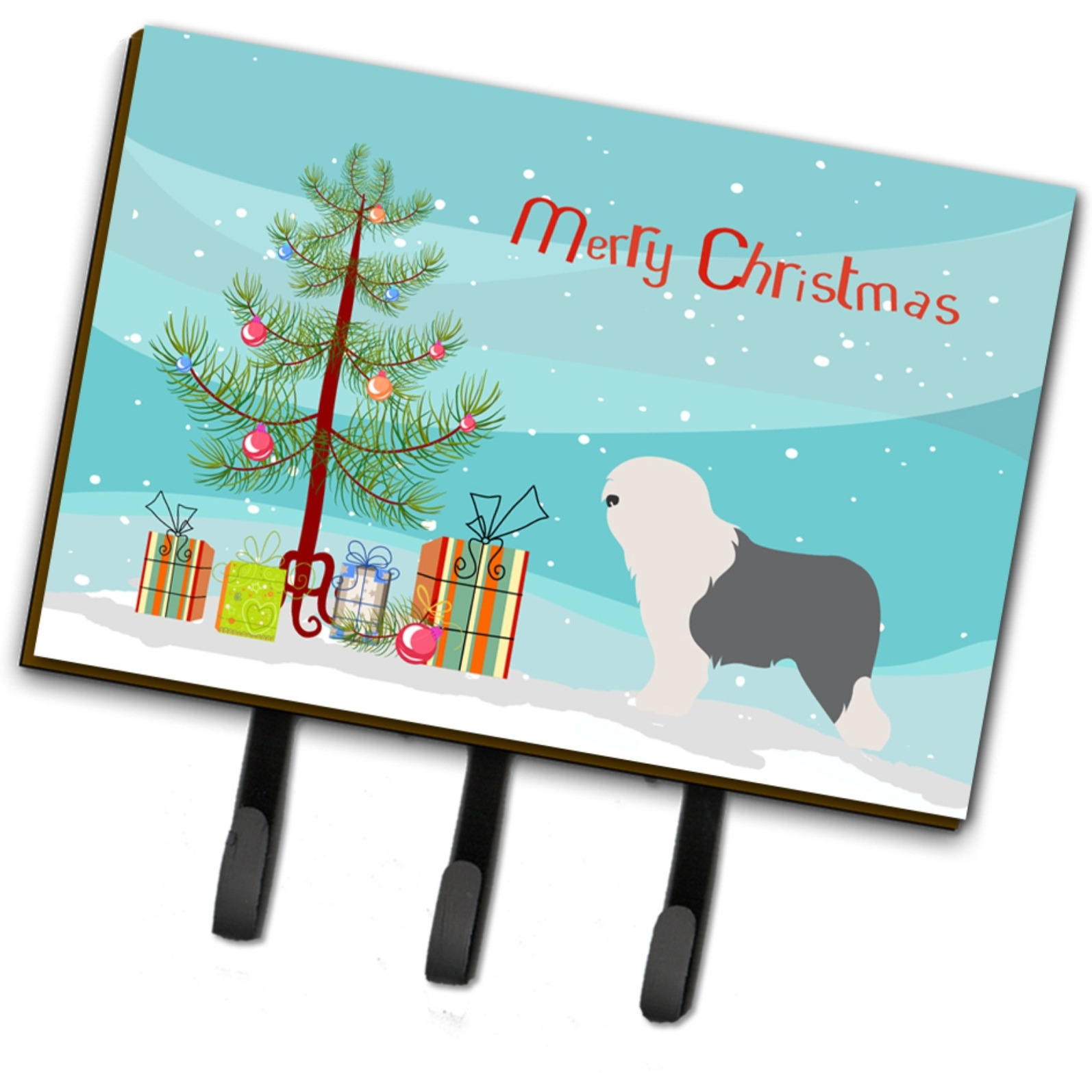 &quotCaroline's Treasures Old English Sheepdog Bobtail Christmas Wall Hook, Triple, Multicolor"