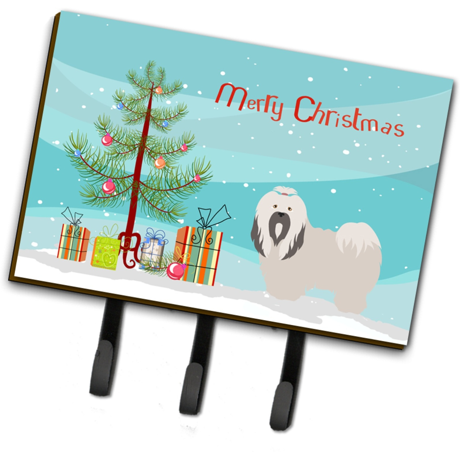 &quotCaroline's Treasures Lhasa Apso Wall Hook, Triple, Christmas Tree"