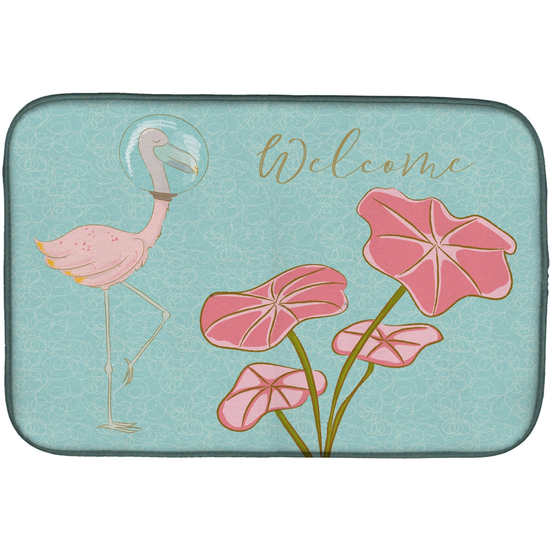 &quotCaroline's Treasures Flamingo Welcome Dish Drying Mat, 14"" x 21"", Multicolor"