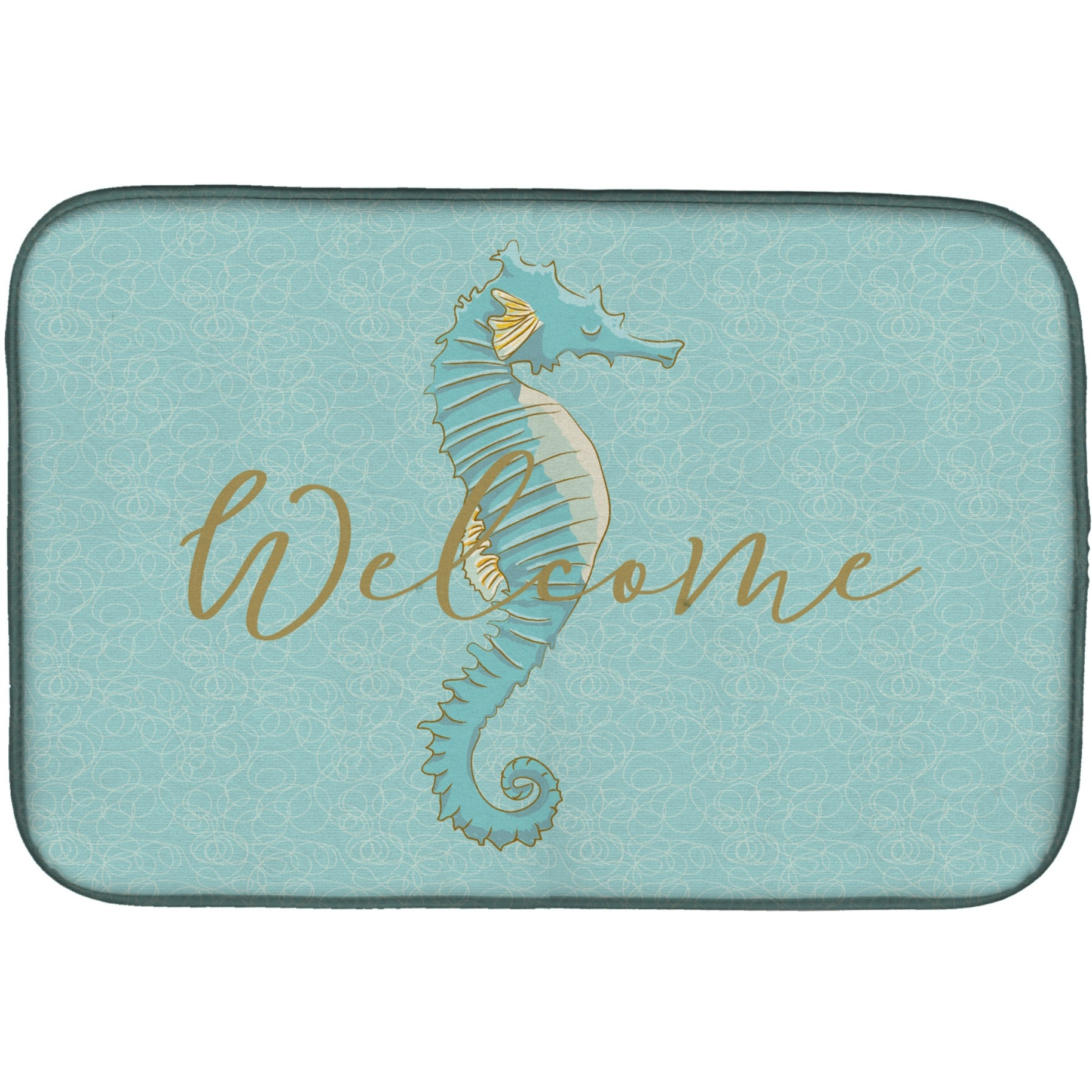 &quotCaroline's Treasures Seahorse Welcome Dish Drying Mat, 14"" x 21"""