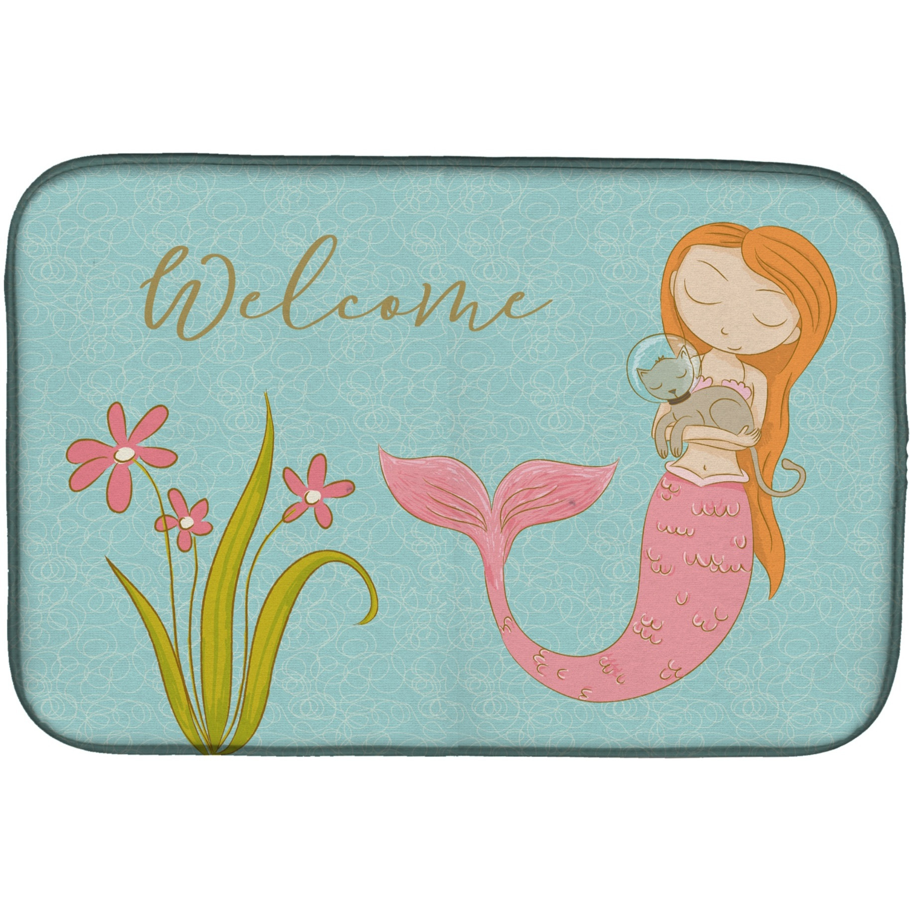 &quotCaroline's Treasures Mermaid With Cat Welcome Dish Drying Mat, 14"" x 21"", Multicolor"