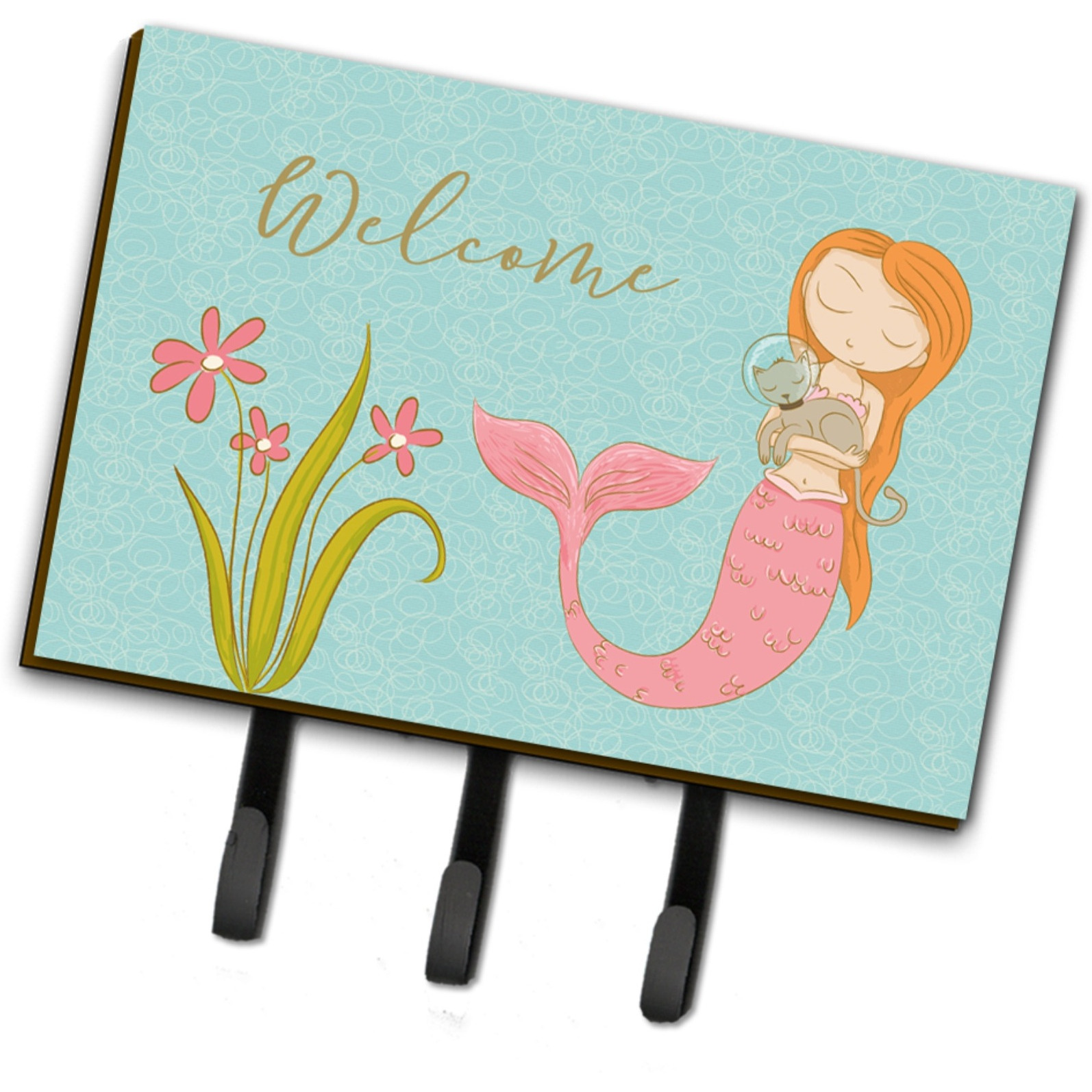 &quotCaroline's Treasures Mermaid with Cat Welcome Wall Hook, Triple"