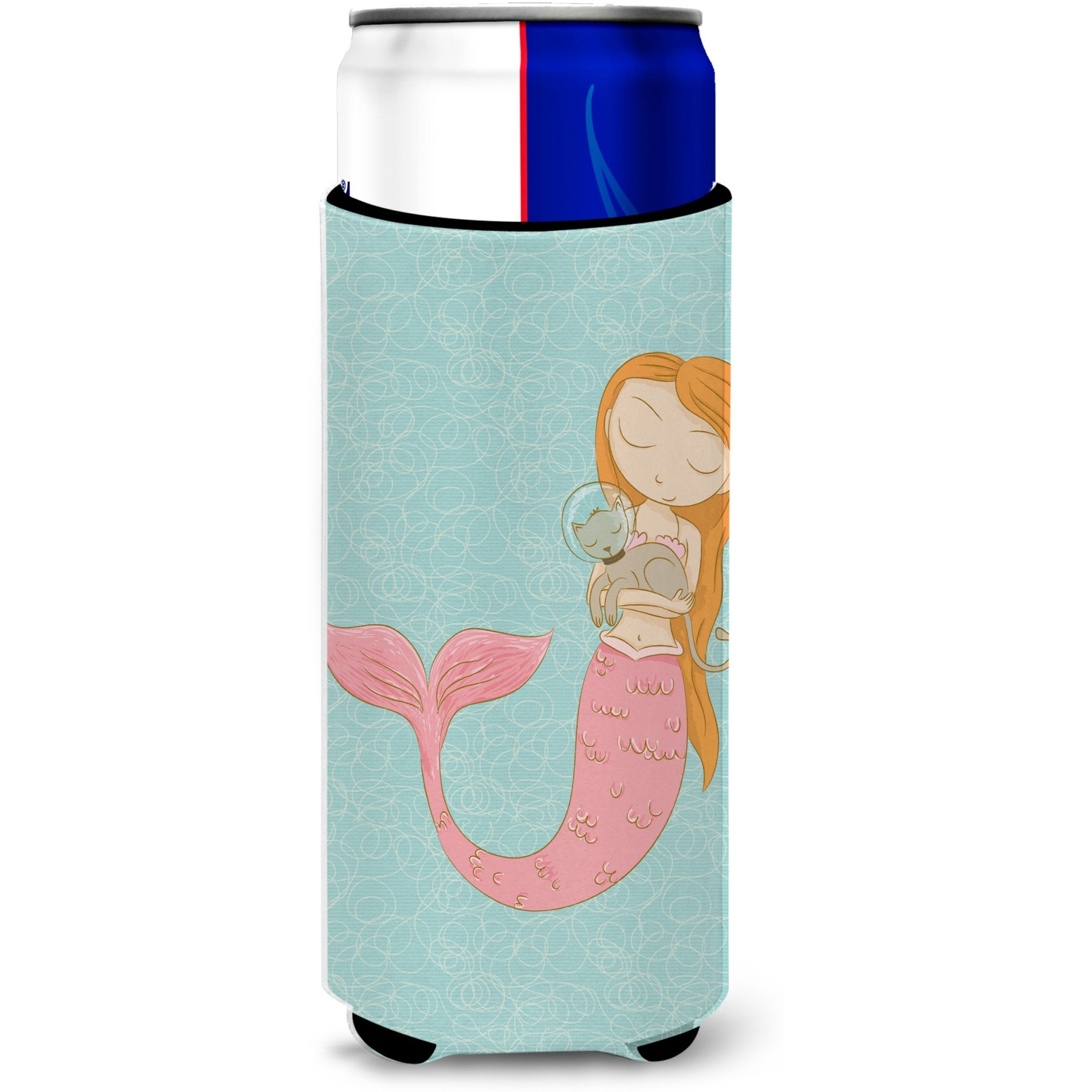 &quotCaroline's Treasures Mermaid with Cat Decorative Can Hugger, Slim, Multicolor"