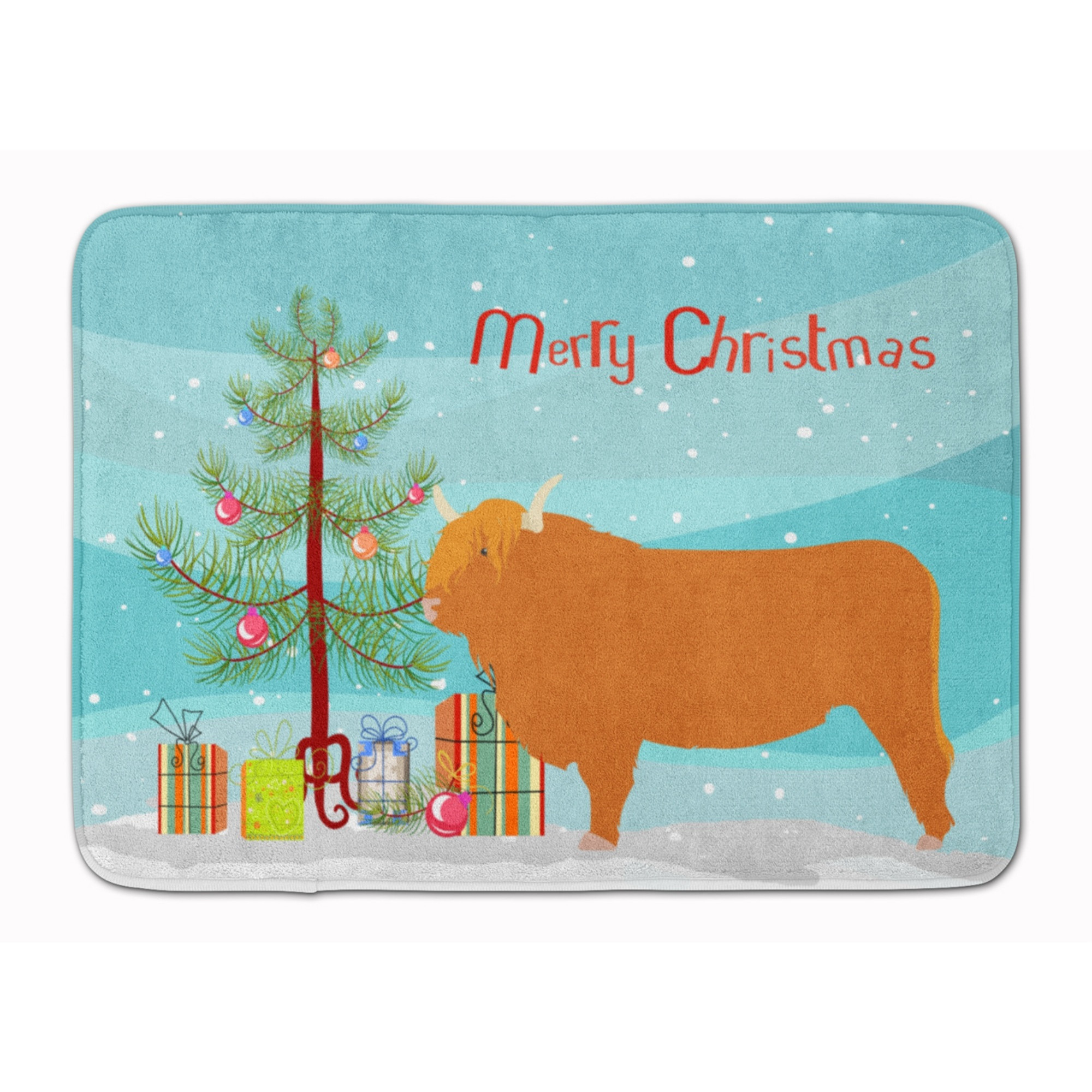 &quotCaroline's Treasures Highland Cow Christmas Floor Mat, 19"" x 27"", Multicolor"