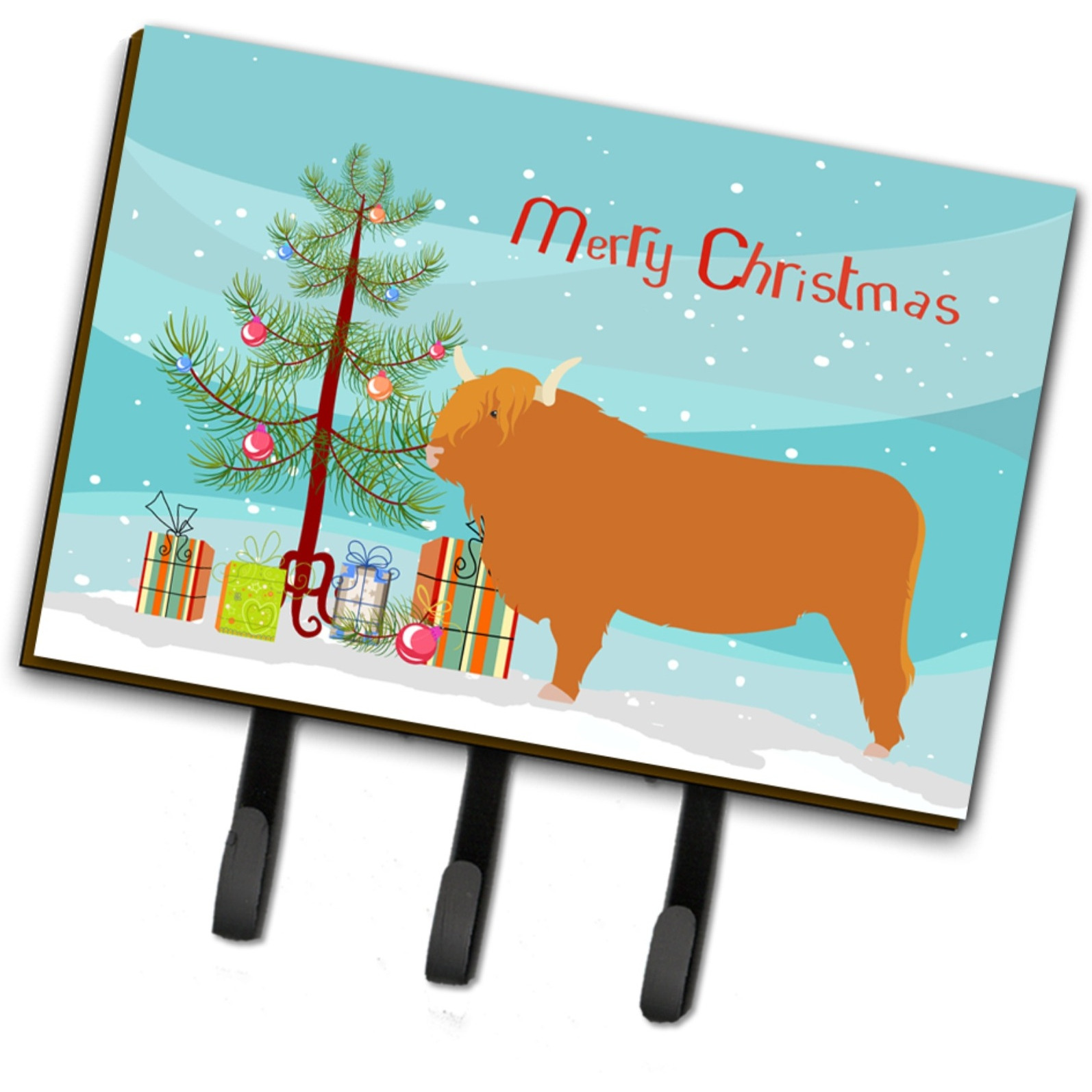 &quotCaroline's Treasures Highland Cow Christmas Wall Hook, Triple"