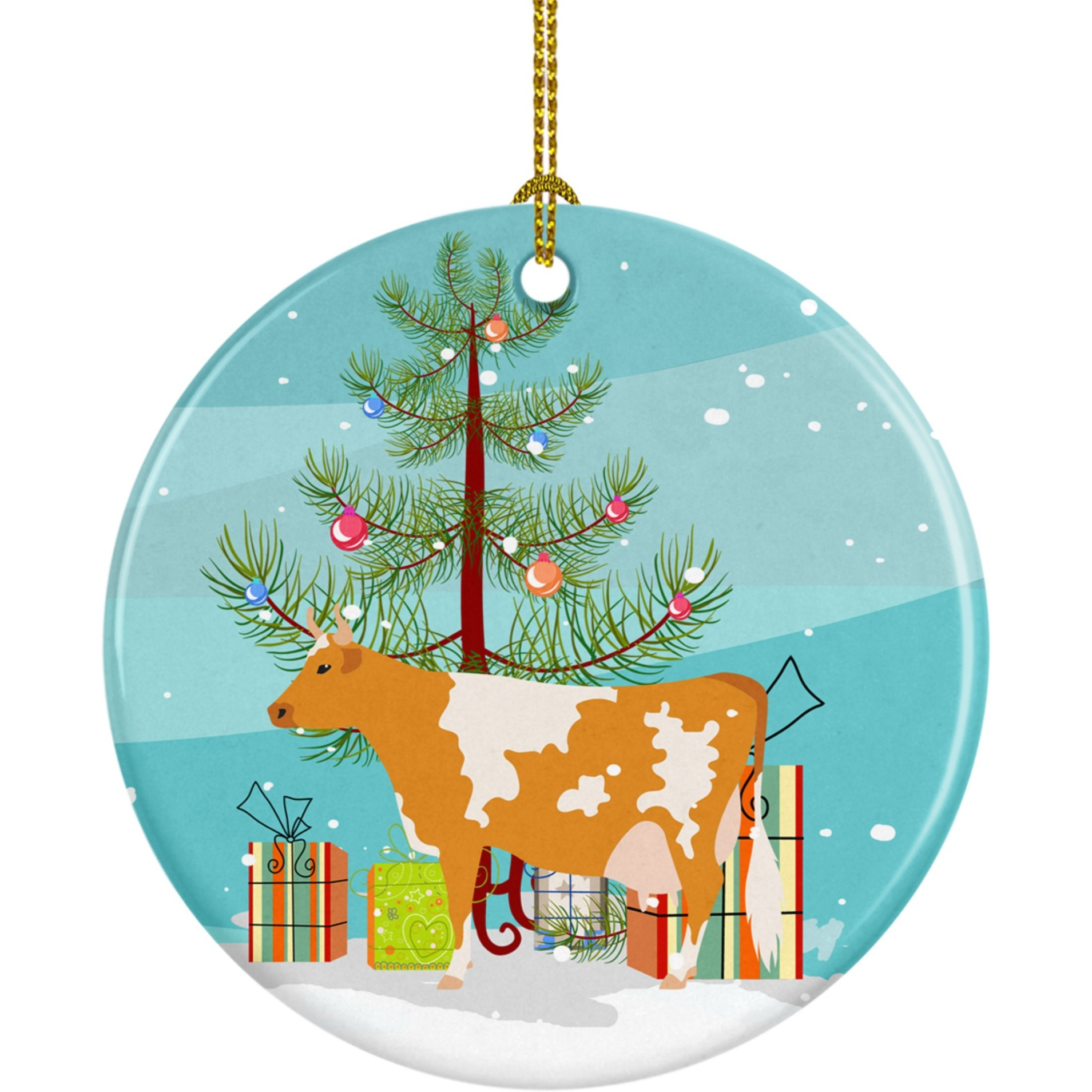 Caroline's Treasures Guernsey Cow Christmas Ceramic Ornament