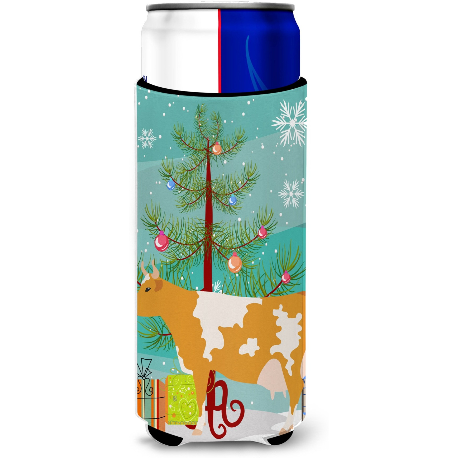 &quotCaroline's Treasures Guernsey Cow Christmas Decorative Can Hugger, Slim, Multicolor"