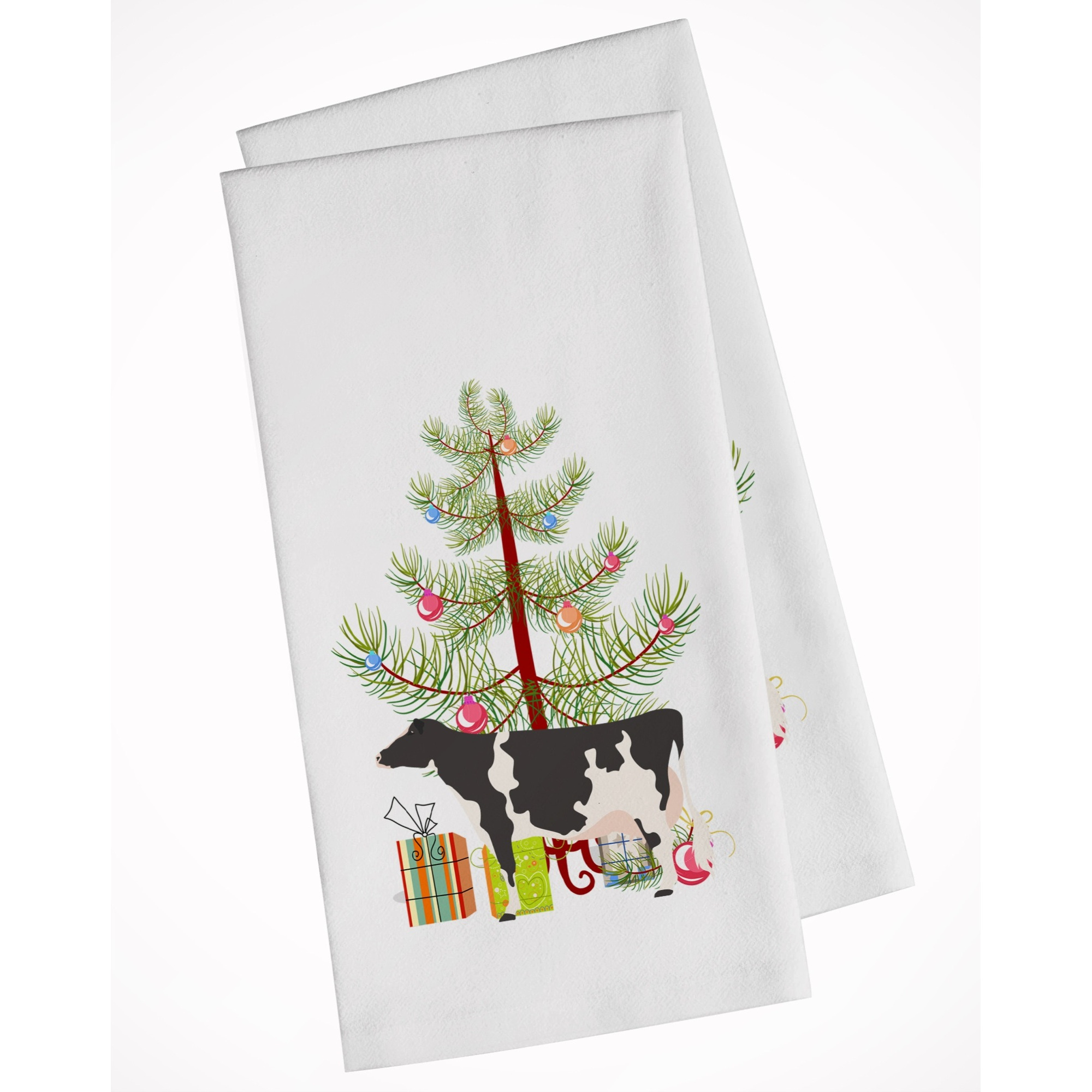 Holstein Cow Christmas White Kitchen Towel Set of 2