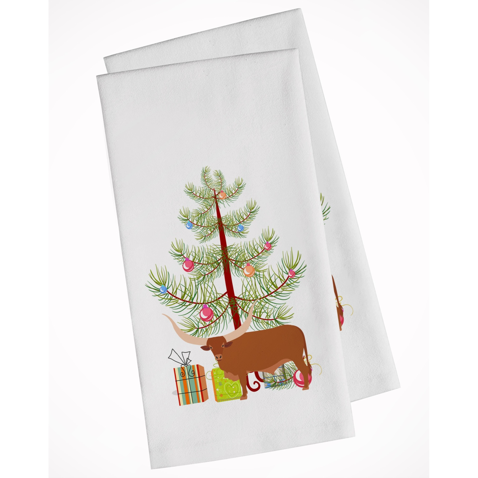 Ankole-Watusu Cow Christmas White Kitchen Towel Set of 2