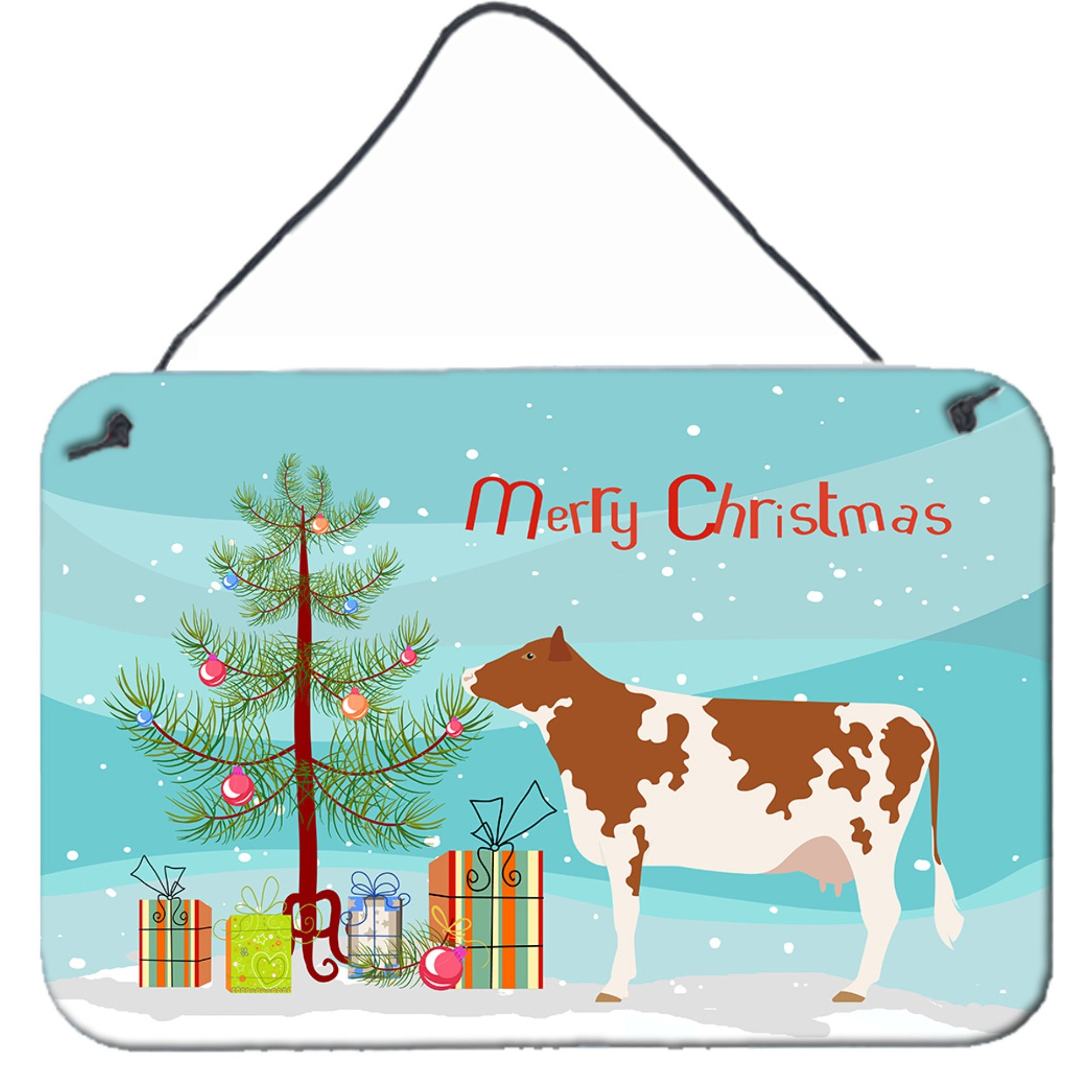 &quotCaroline's Treasures Ayrshire Cow Christmas Metal Print, 8"" x 12"""