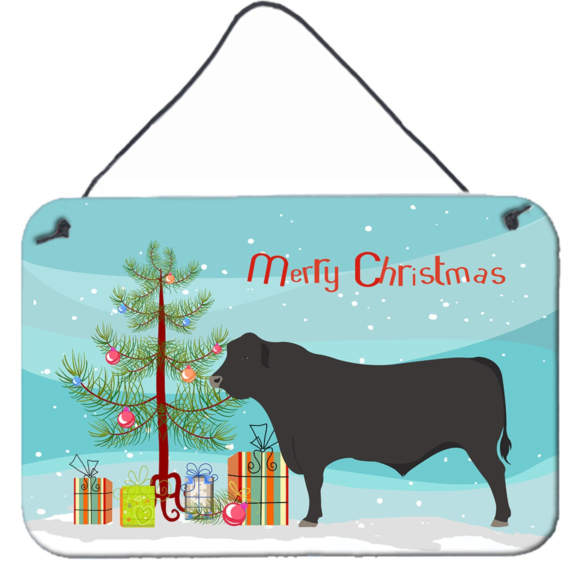 &quotCaroline's Treasures Black Angus Cow Christmas Metal Print, 8"" x 12"""
