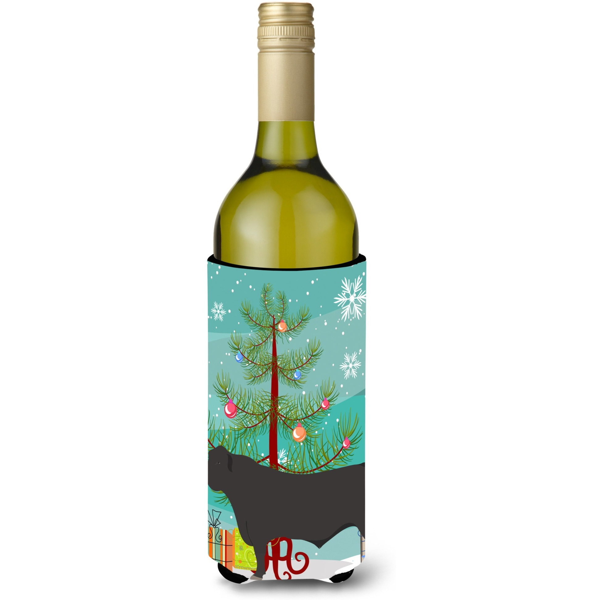 &quotCaroline's Treasures Black Angus Cow Christmas Decorative Bottle Hugger, 750ml, Multicolor"