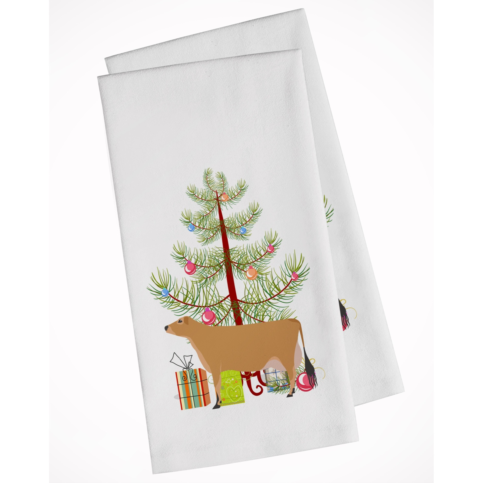 Jersey Cow Christmas White Kitchen Towel Set of 2