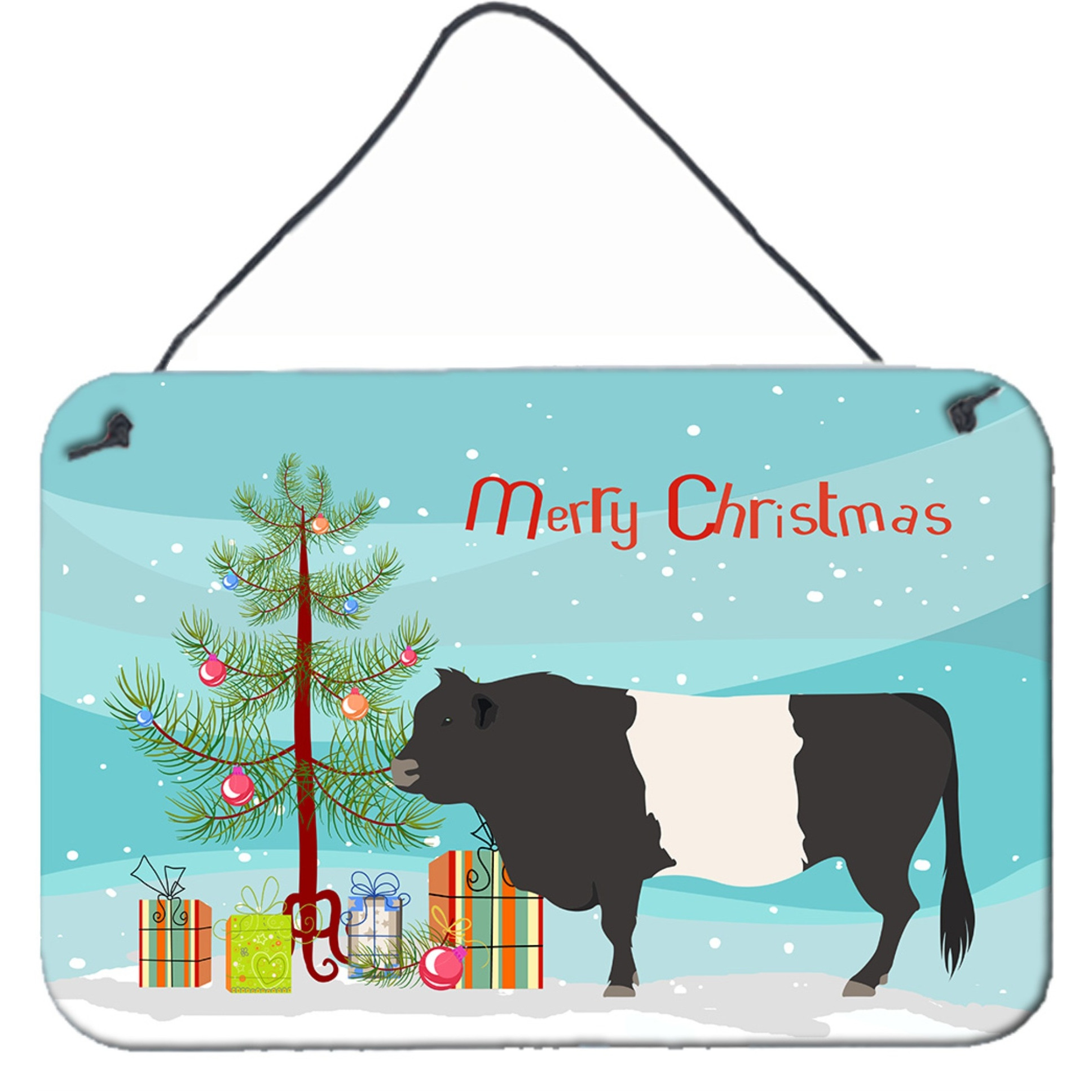 &quotCaroline's Treasures Belted Galloway Cow Christmas Metal Print, 8"" x 12"""