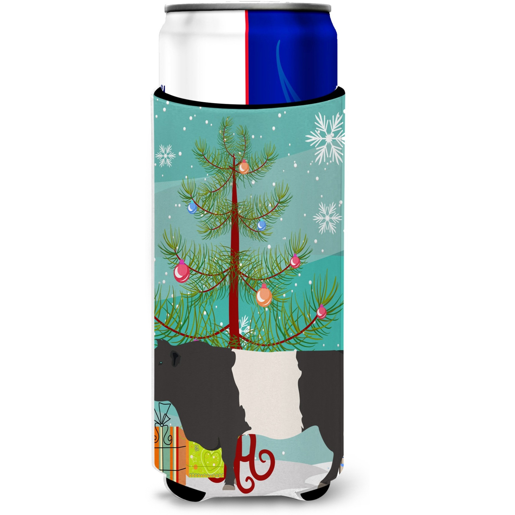 &quotCaroline's Treasures Belted Galloway Cow Christmas Decorative Can Hugger, Slim, Multicolor"