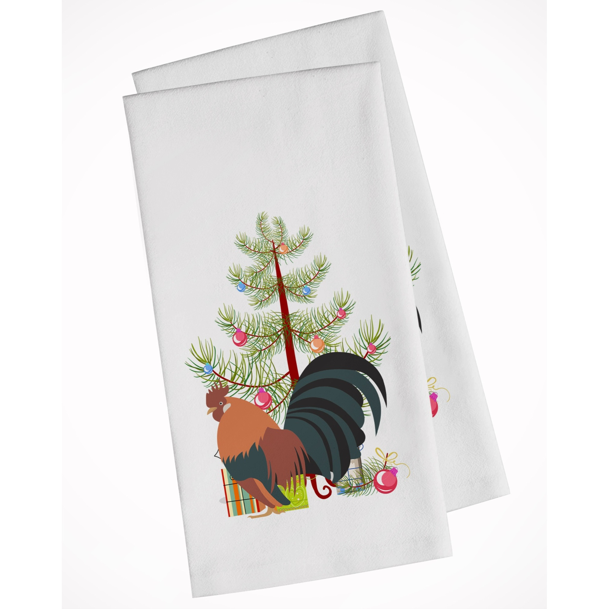 Dutch Bantam Chicken Christmas White Kitchen Towel Set of 2