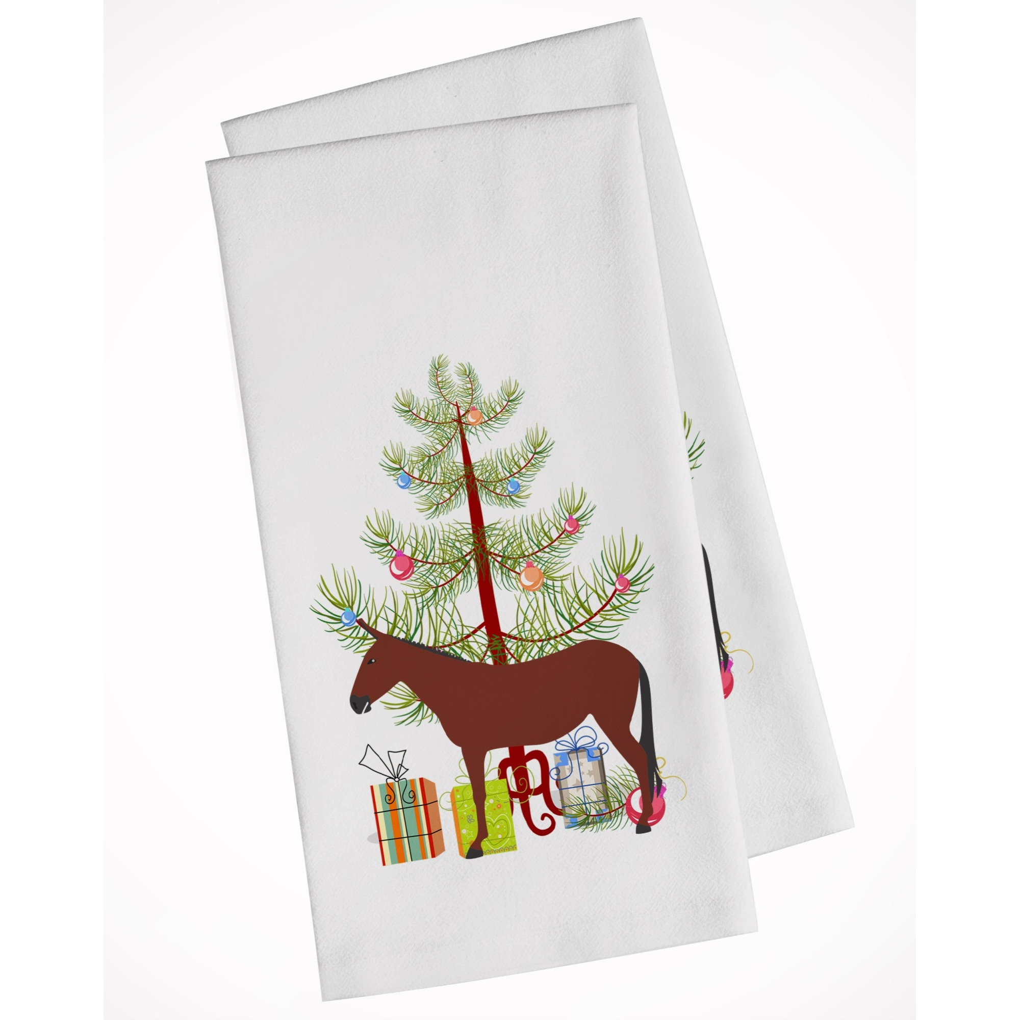 Hinny Horse Donkey Christmas White Kitchen Towel Set of 2