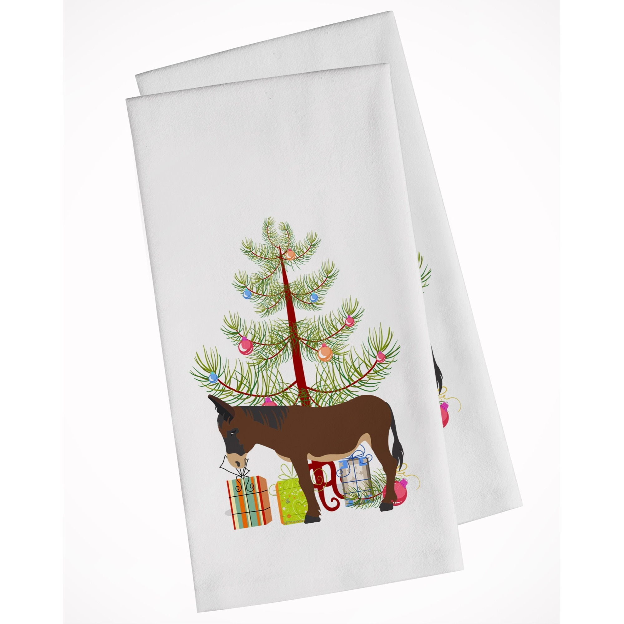 Zamorano-Leones Donkey Christmas White Kitchen Towel Set of 2