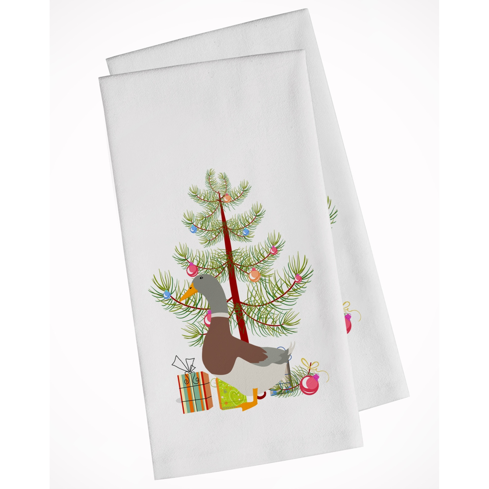 Saxony Sachsenente Duck Christmas White Kitchen Towel Set of 2
