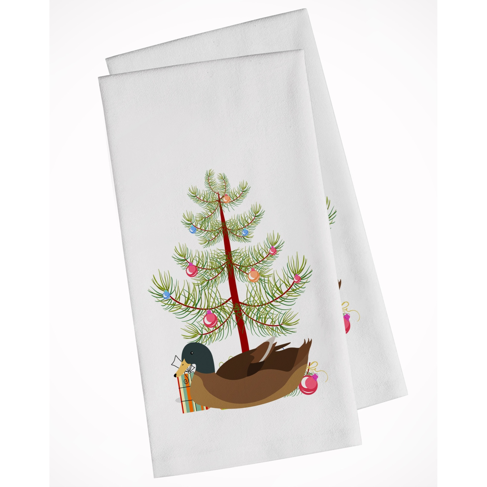 Khaki Campbell Duck Christmas White Kitchen Towel Set of 2