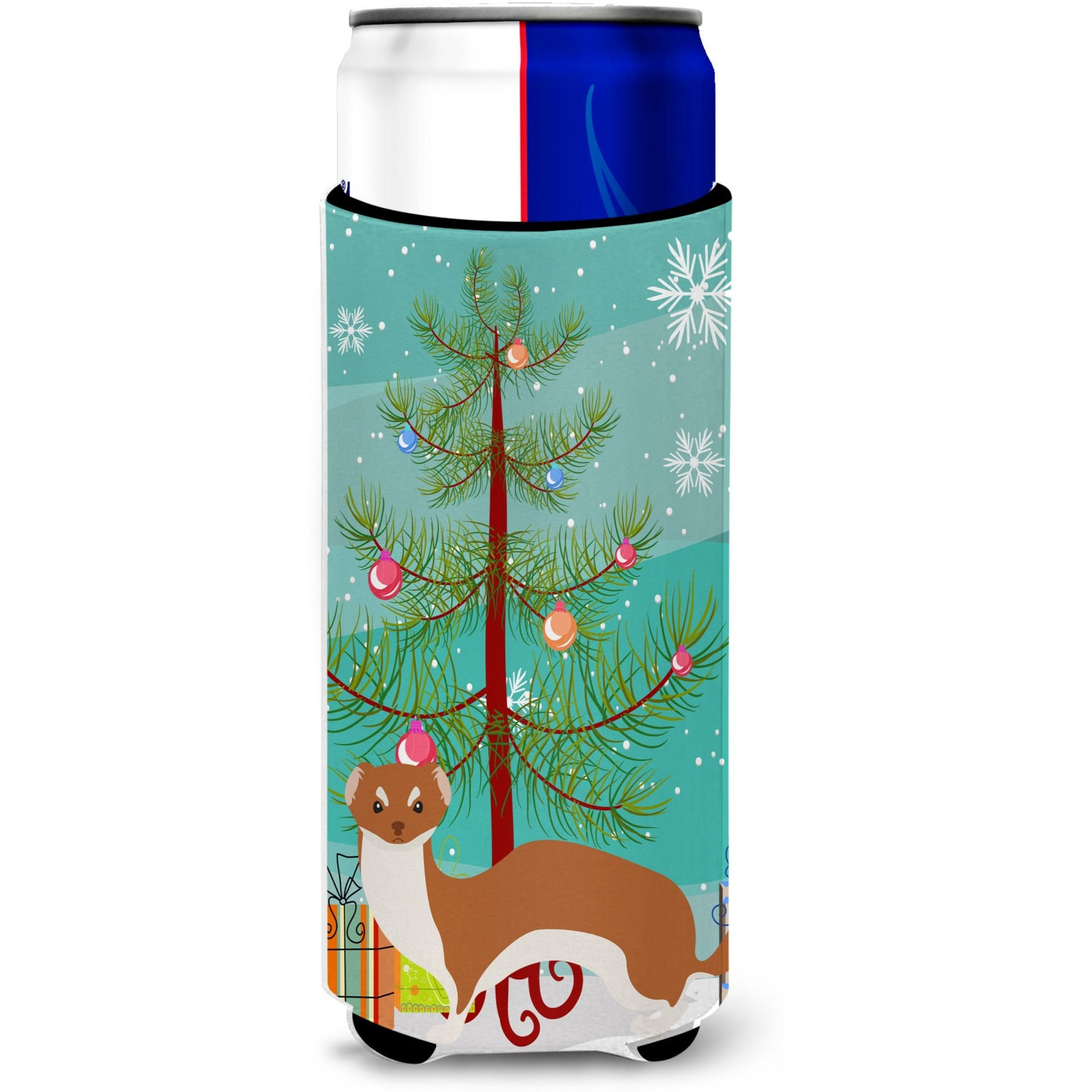 &quotCaroline's Treasures Weasel Christmas Decorative Can Hugger, Slim, Multicolor"