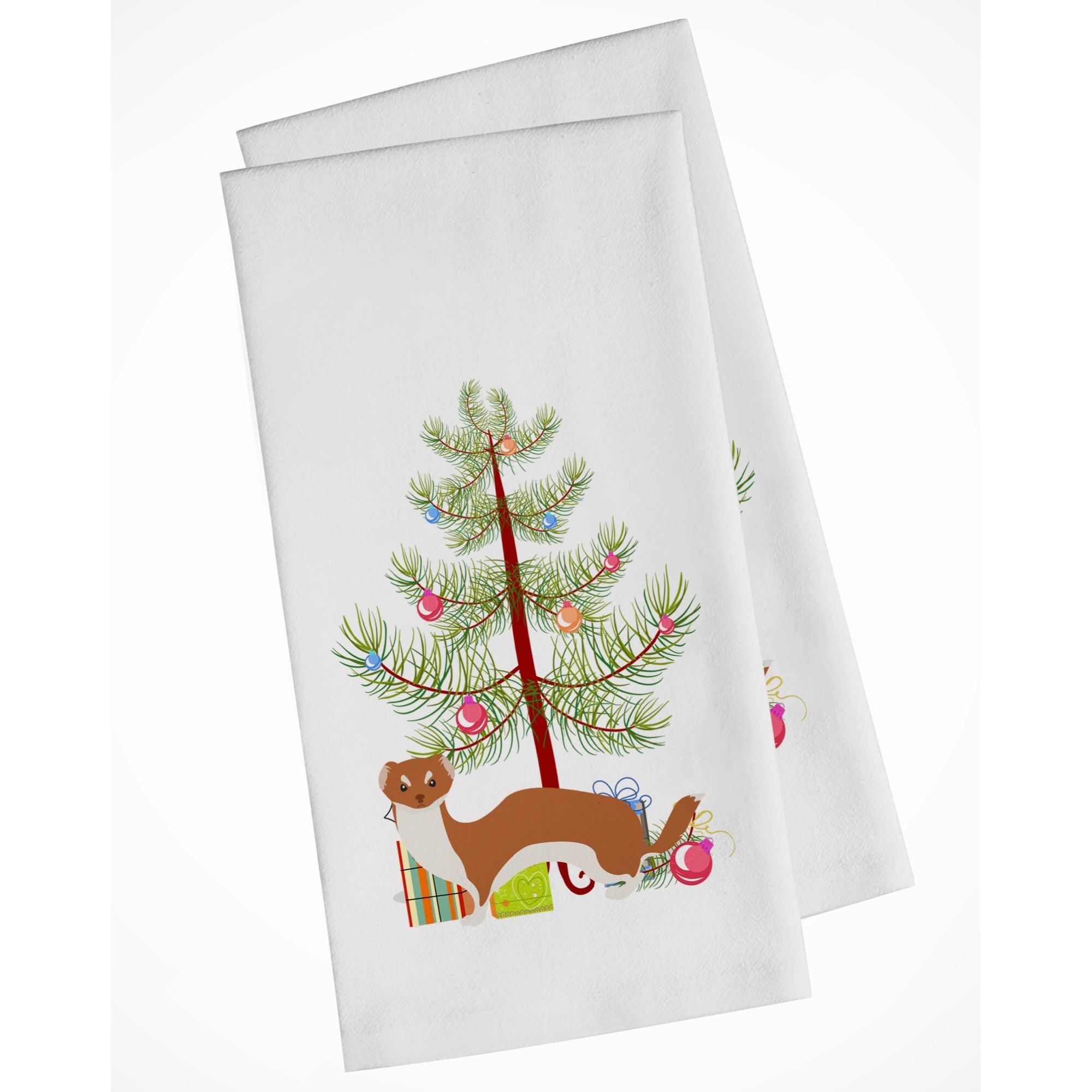 Weasel Christmas White Kitchen Towel Set of 2