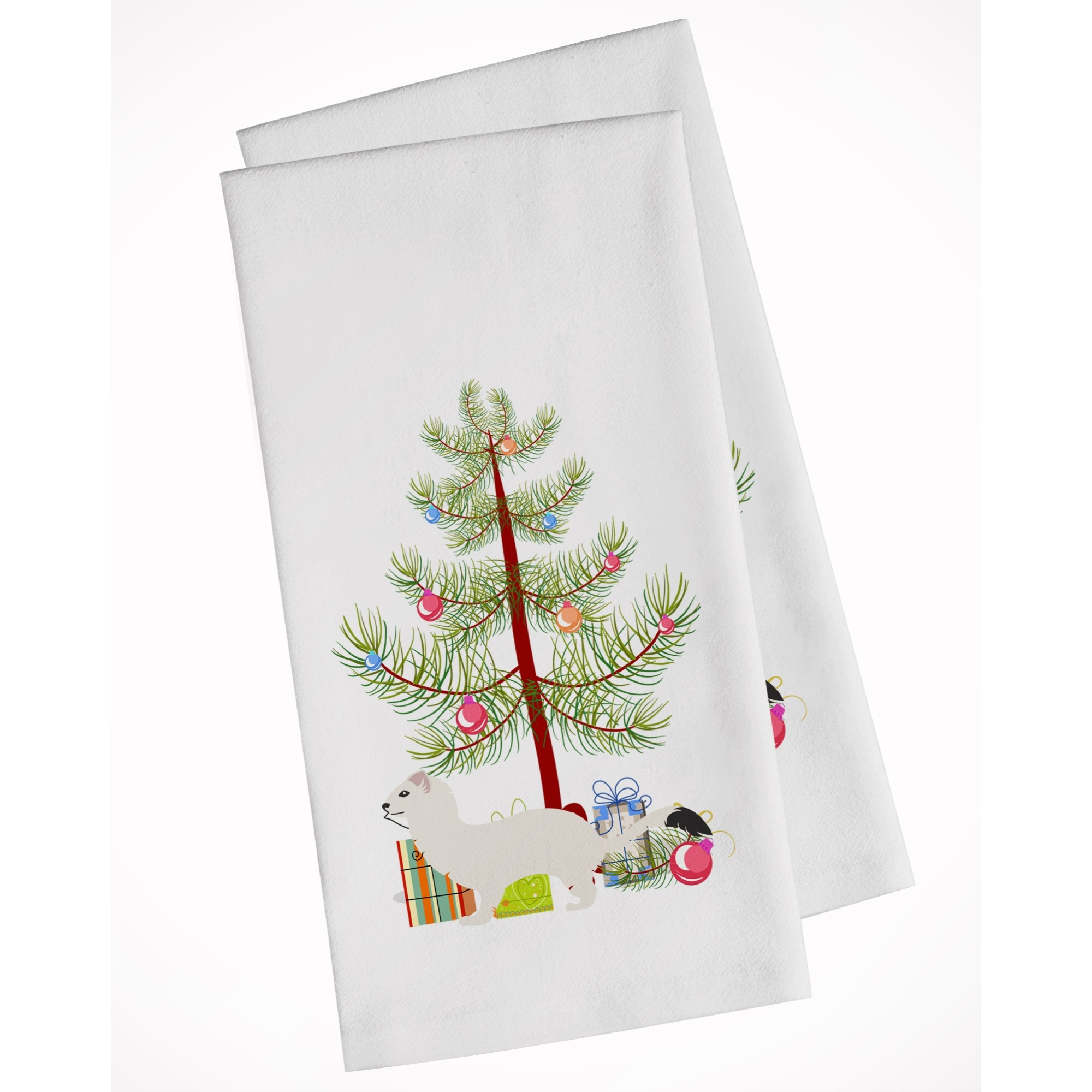 Stoat Short-tailed Weasel Christmas White Kitchen Towel Set of 2