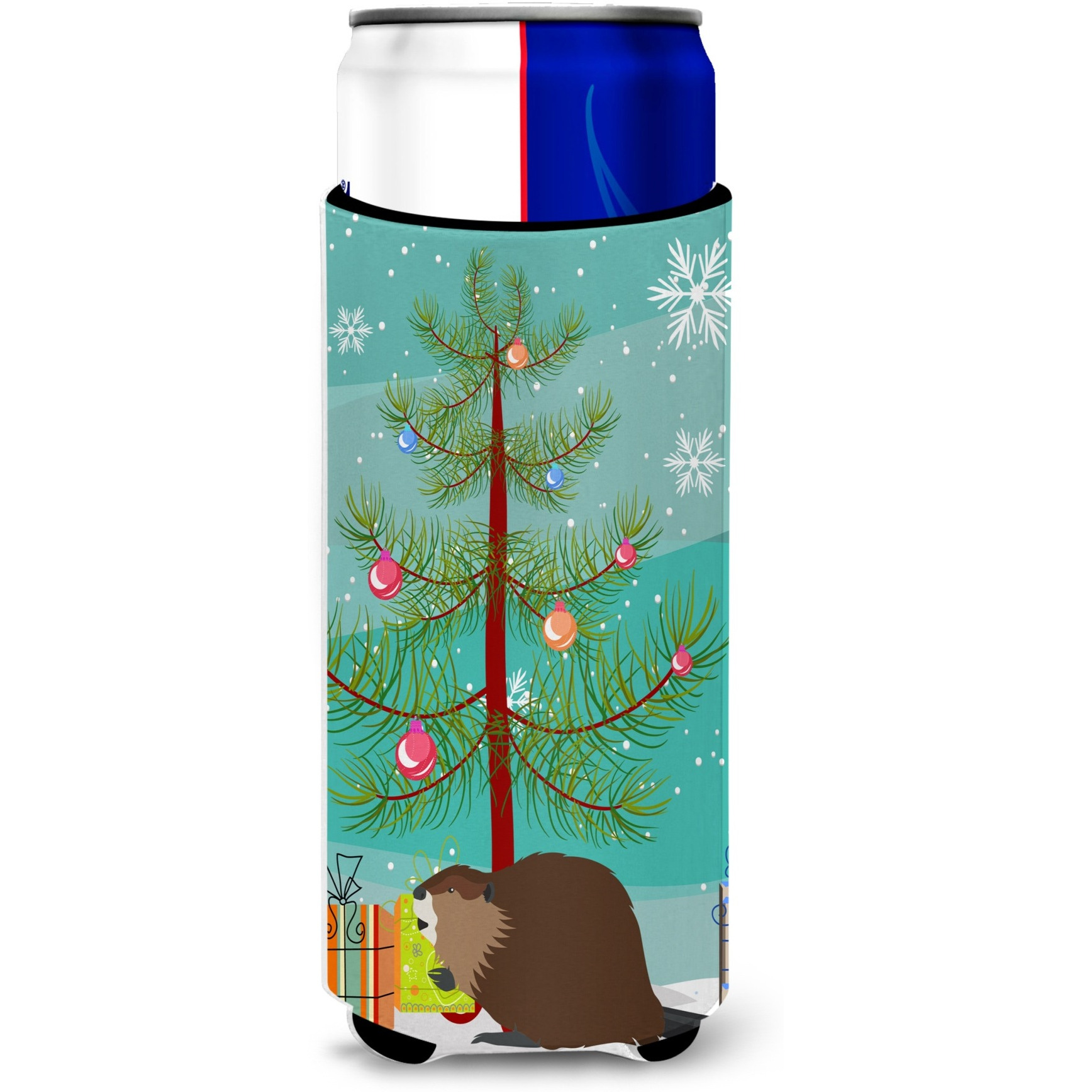 &quotCaroline's Treasures Eurasian Beaver Christmas Decorative Can Hugger, Slim, Multicolor"