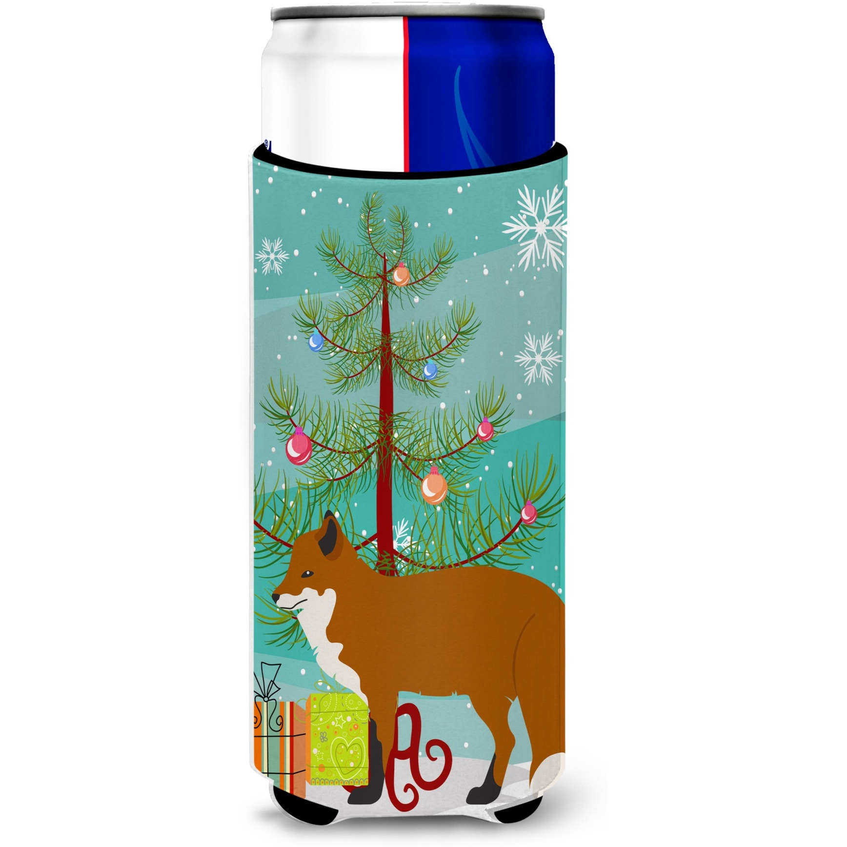 &quotCaroline's Treasures Red Fox Christmas Decorative Can Hugger, Slim, Multicolor"