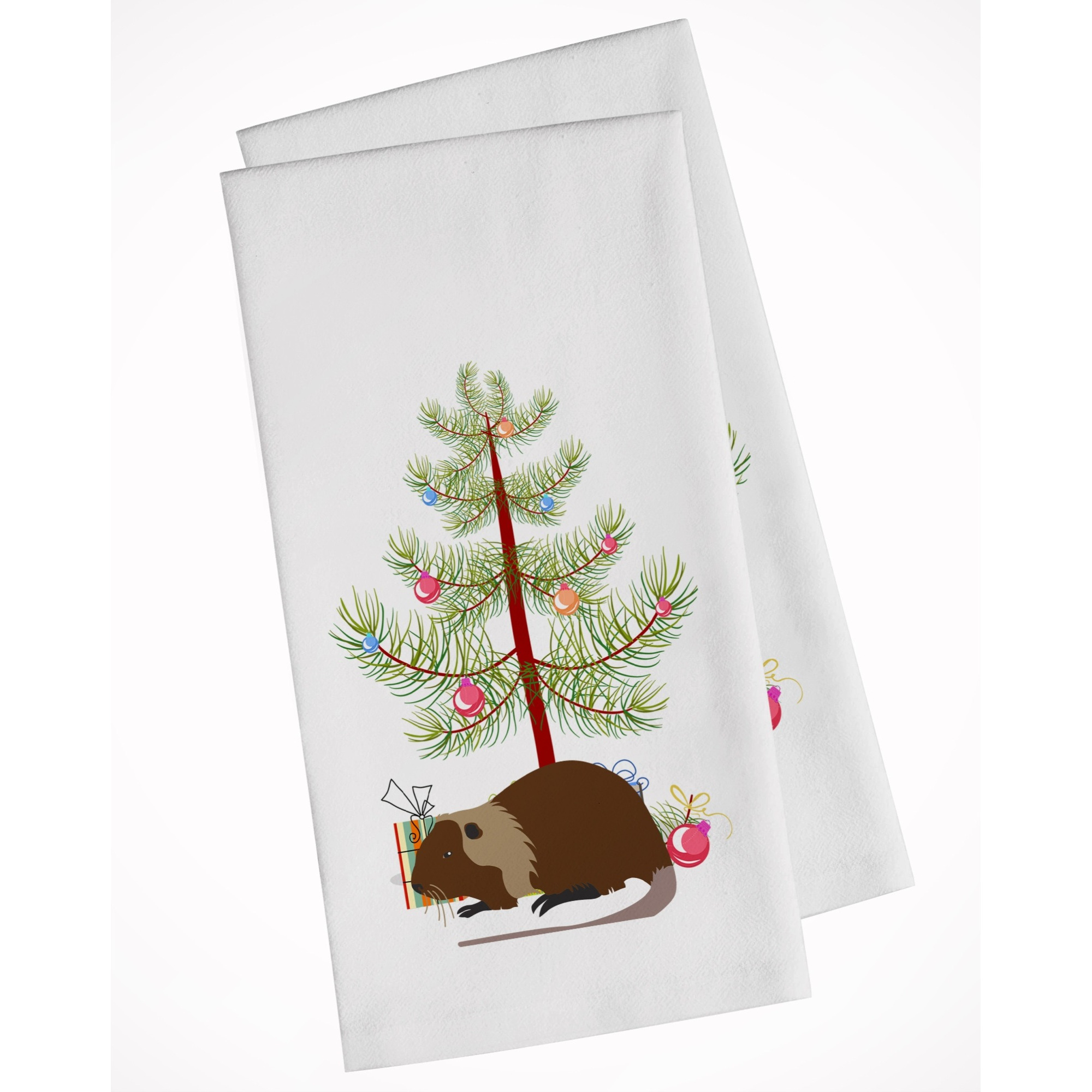 Coypu Nutria River Rat Christmas White Kitchen Towel Set of 2