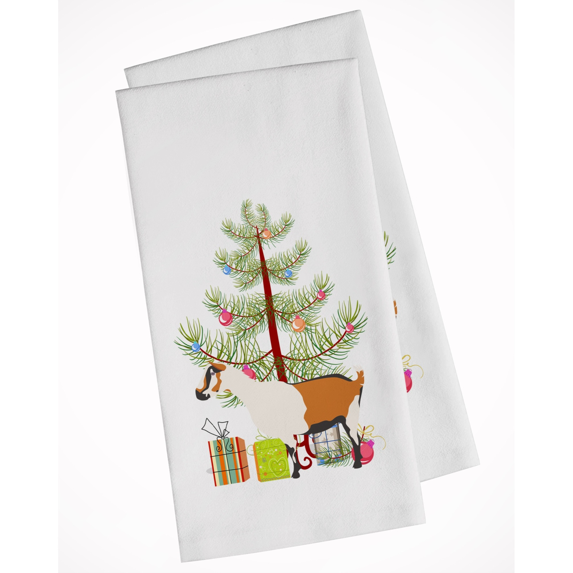 Alpine Goat Christmas White Kitchen Towel Set of 2