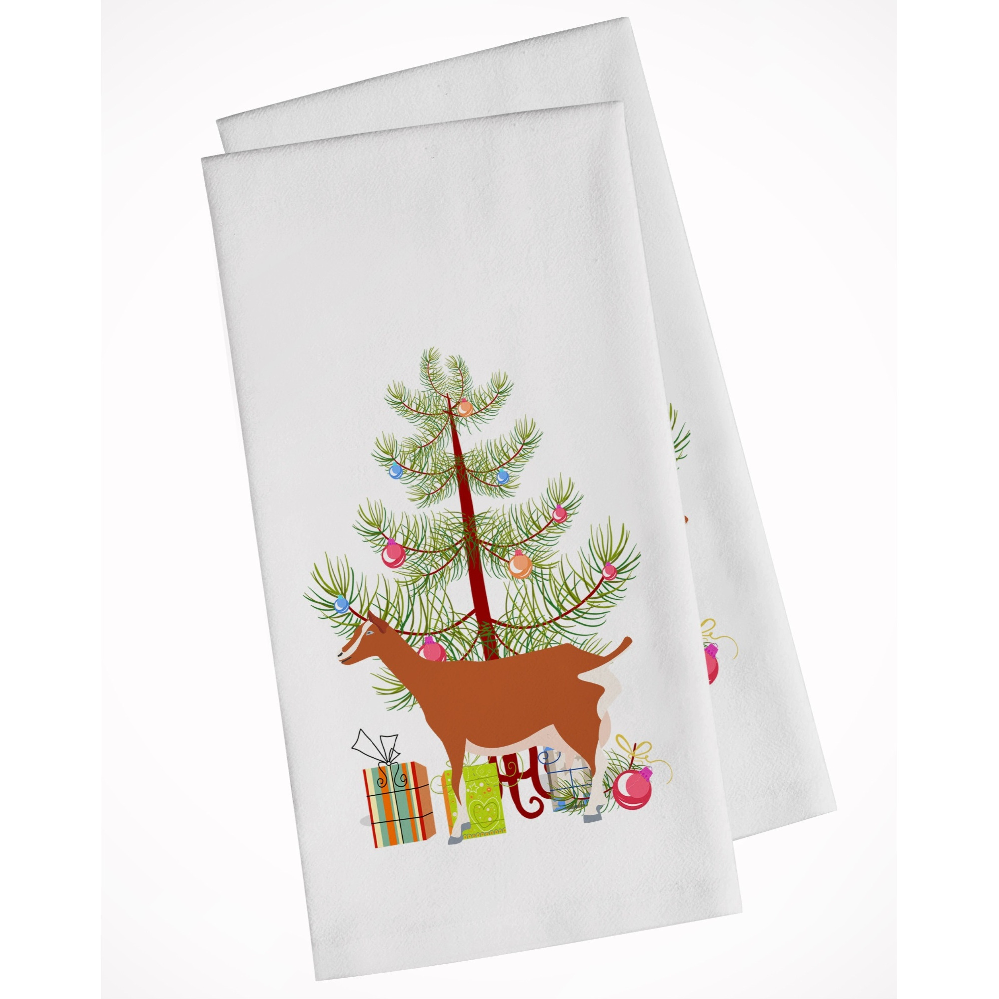 Toggenburger Goat Christmas White Kitchen Towel Set of 2