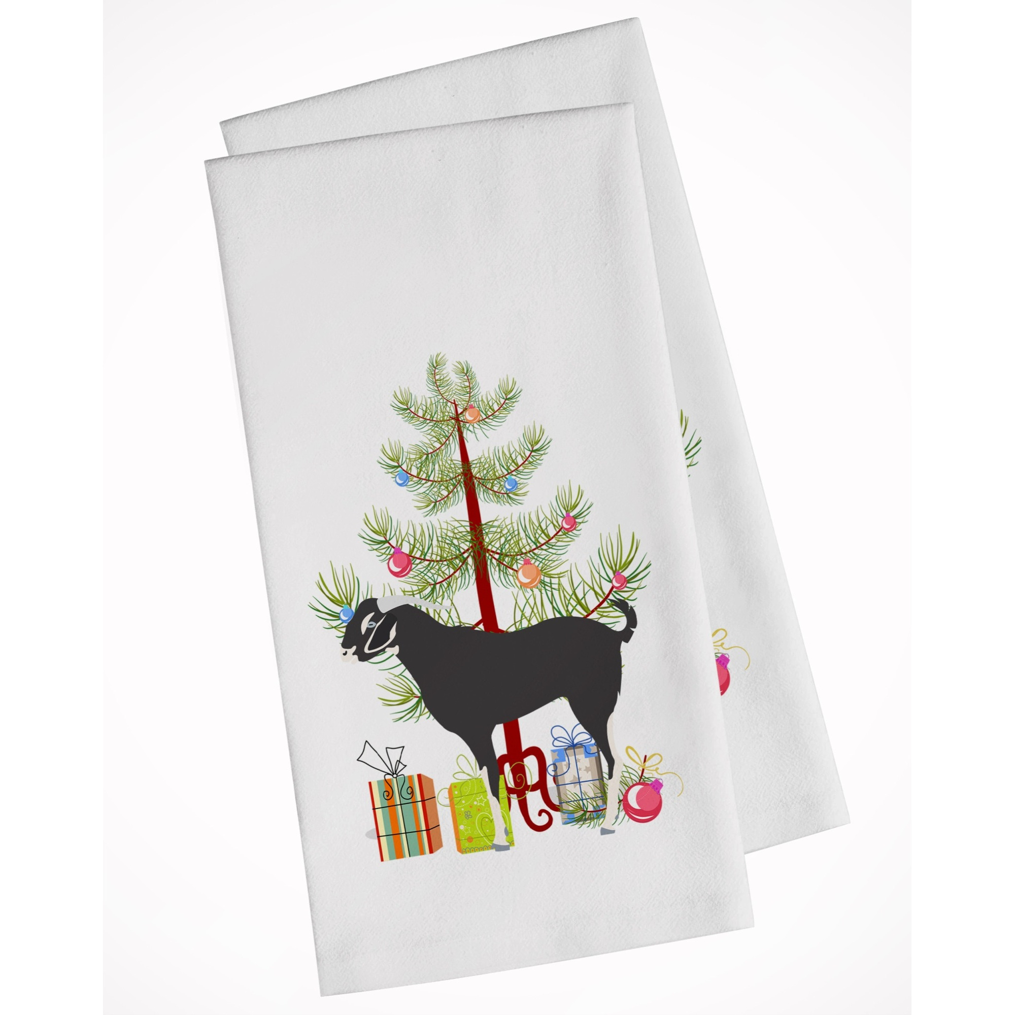 Black Bengal Goat Christmas White Kitchen Towel Set of 2