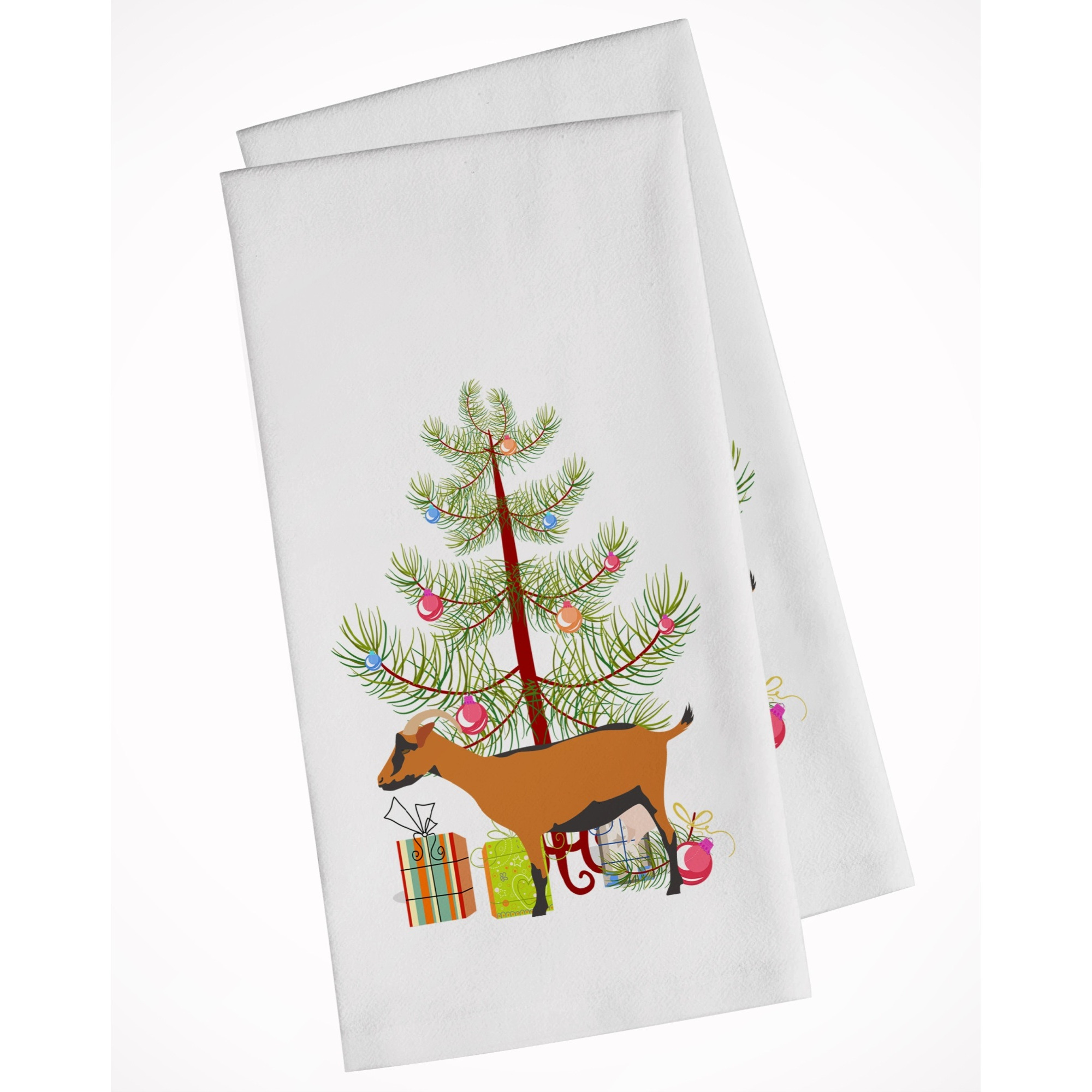 Oberhasli Goat Christmas White Kitchen Towel Set of 2