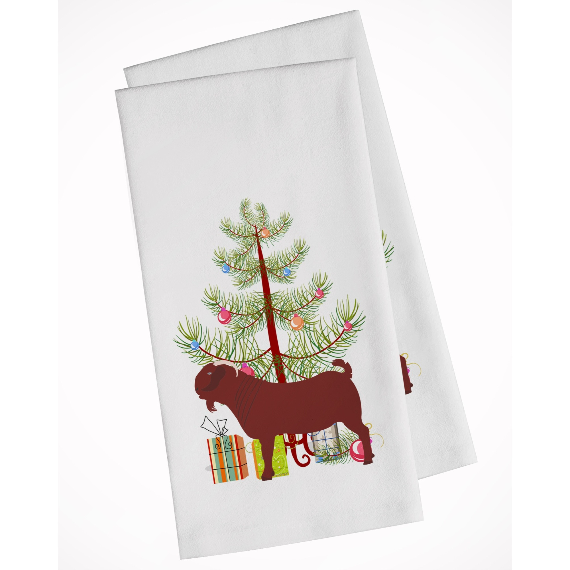 Kalahari Red Goat Christmas White Kitchen Towel Set of 2