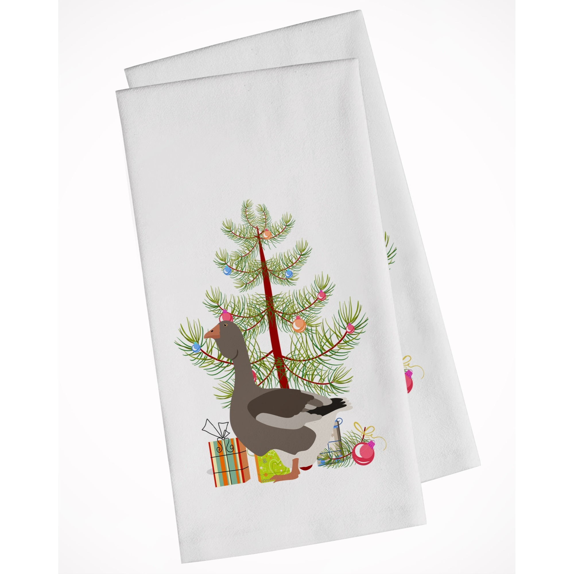 Toulouse Goose Christmas White Kitchen Towel Set of 2