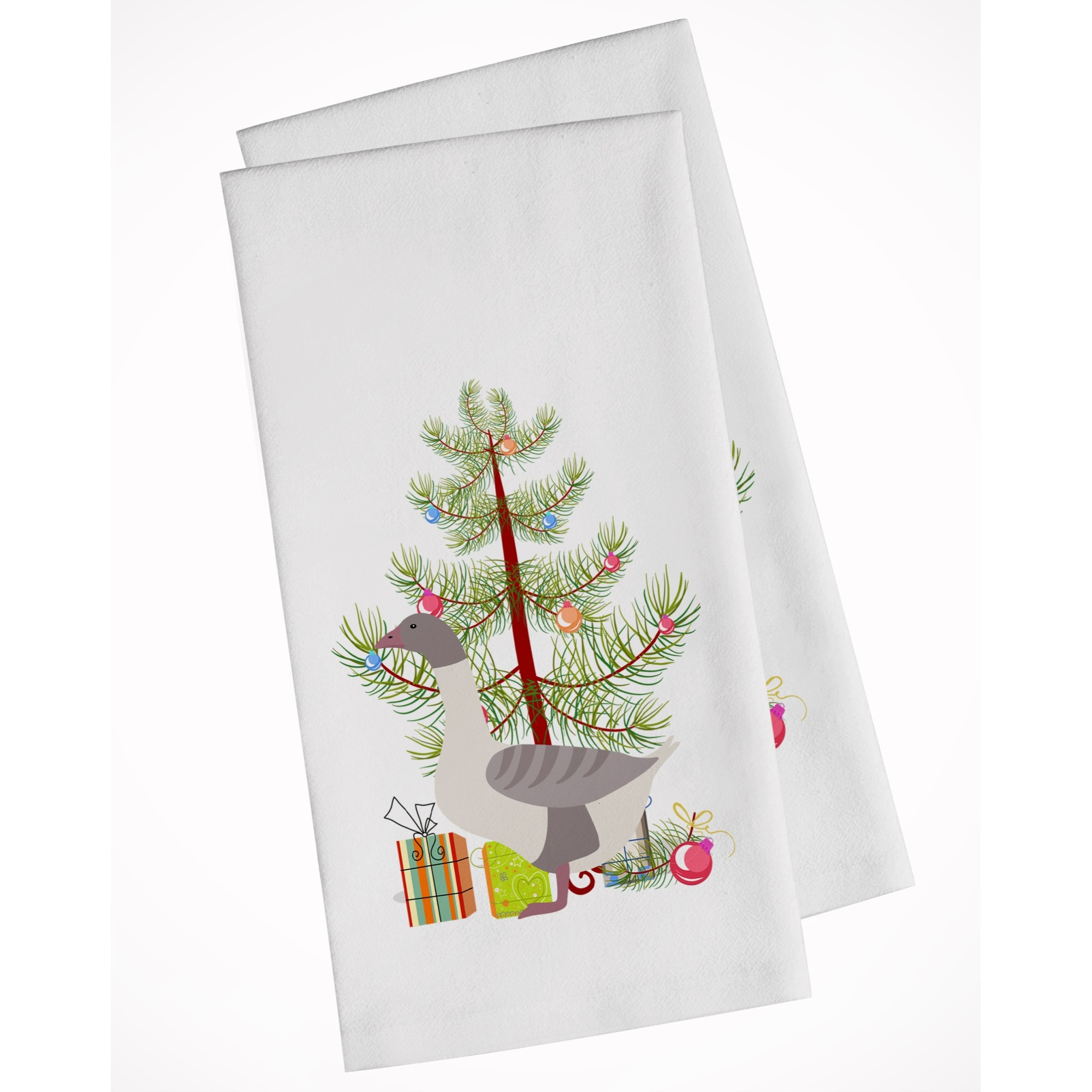 Buff Grey Back Goose Christmas White Kitchen Towel Set of 2