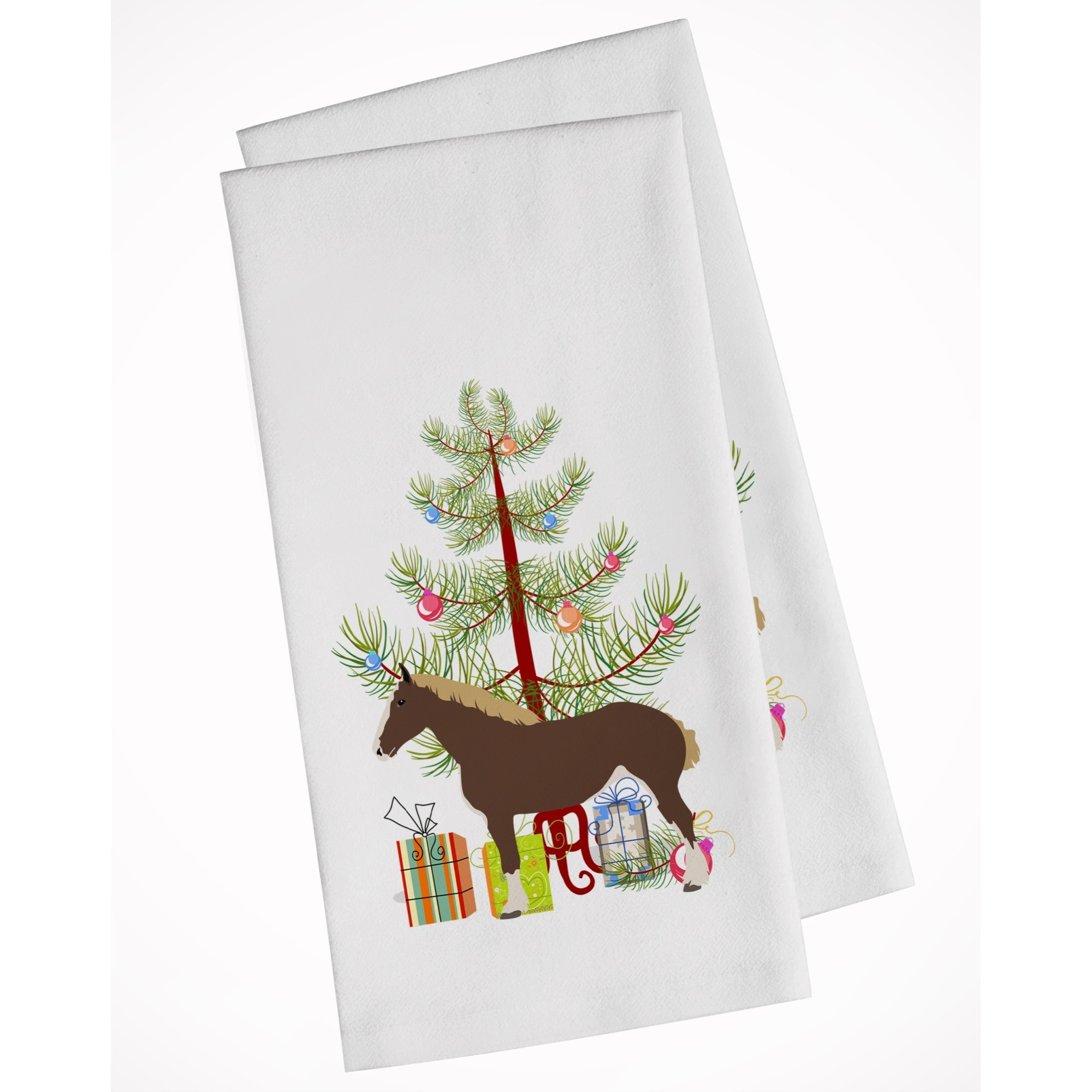 Percheron Horse Christmas White Kitchen Towel Set of 2