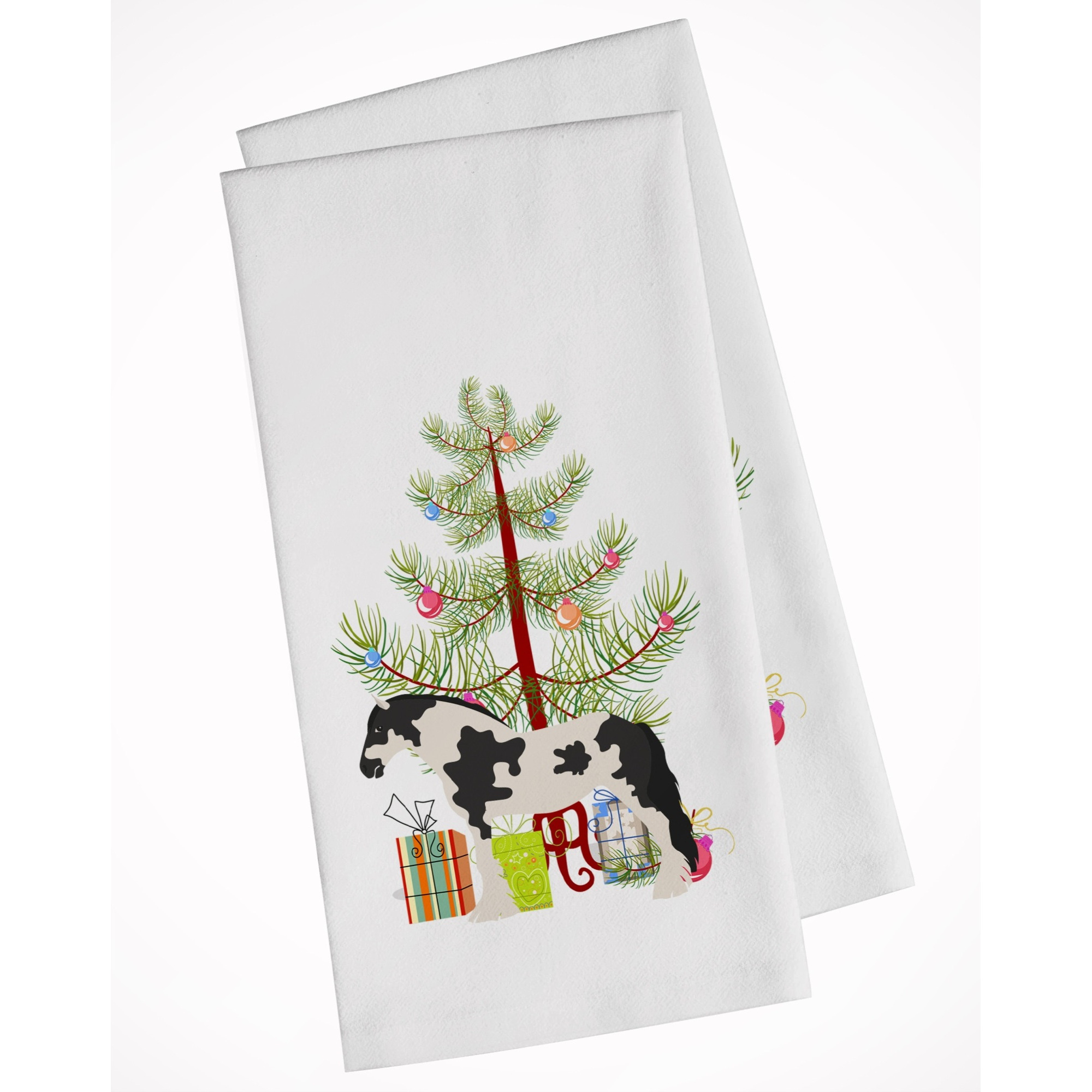 Cyldesdale Horse Christmas White Kitchen Towel Set of 2