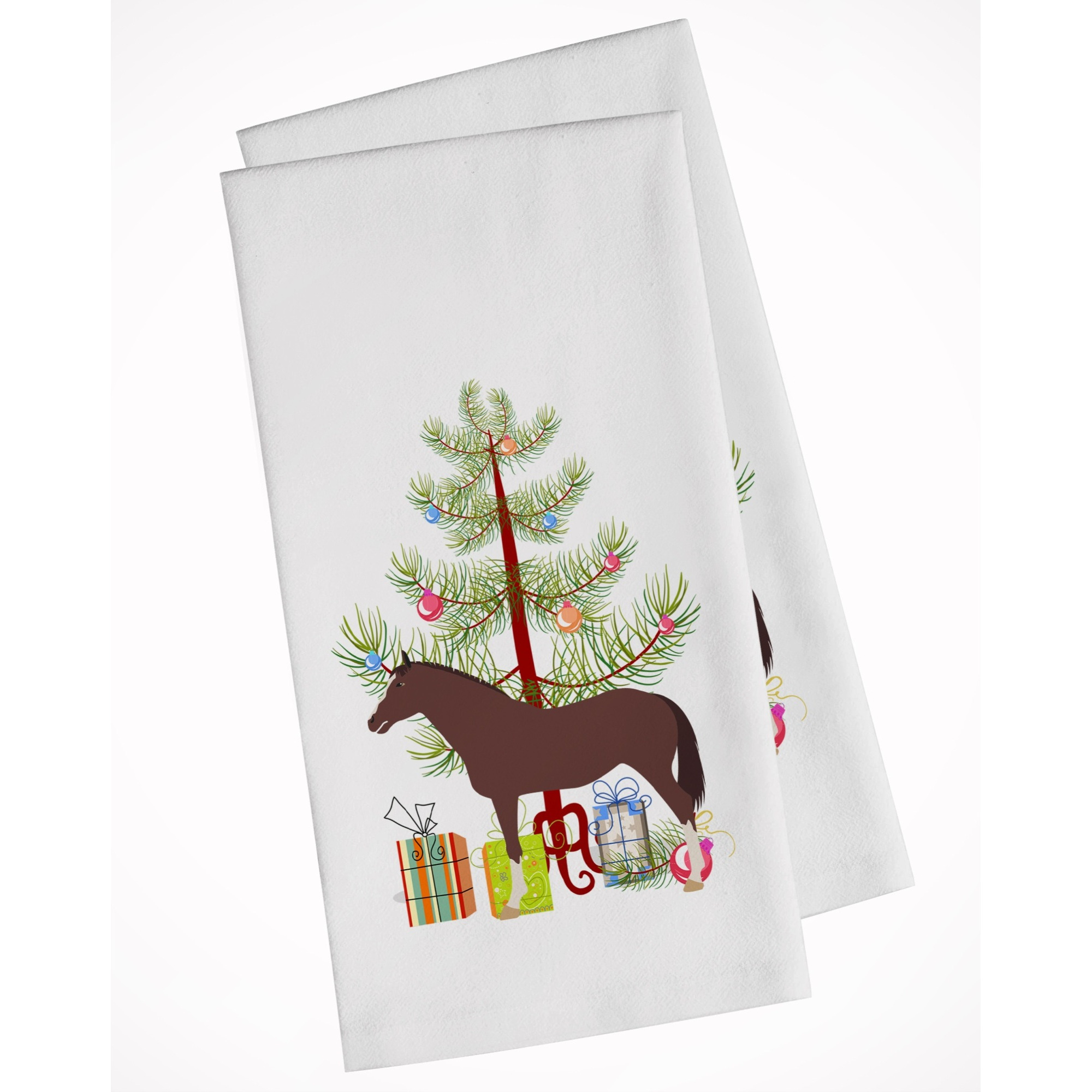English Thoroughbred Horse Christmas White Kitchen Towel Set of 2