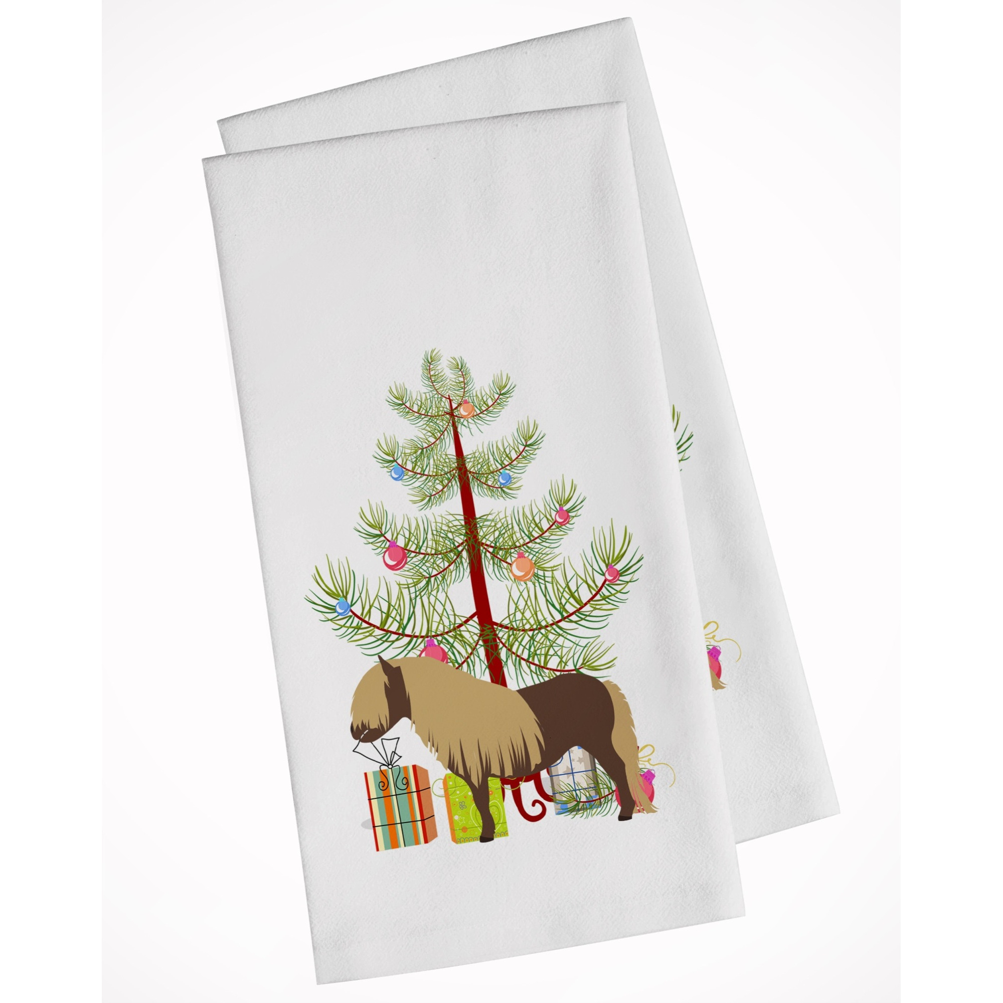 Shetland Pony Horse Christmas White Kitchen Towel Set of 2