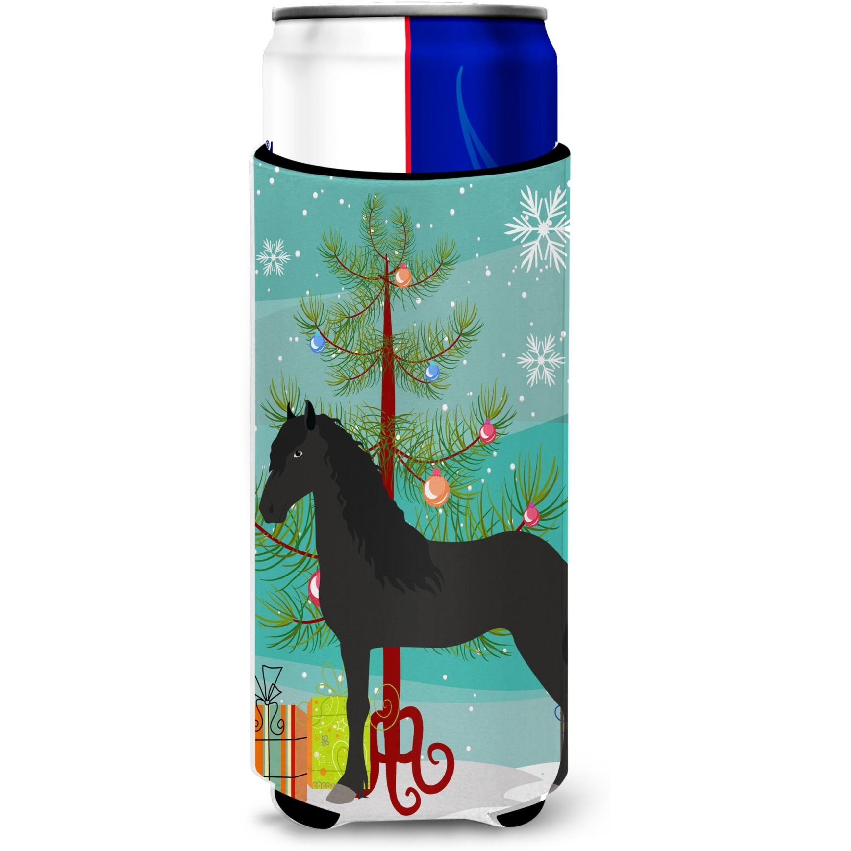 &quotCaroline's Treasures Friesian Horse Christmas Decorative Can Hugger, Slim, Multicolor"